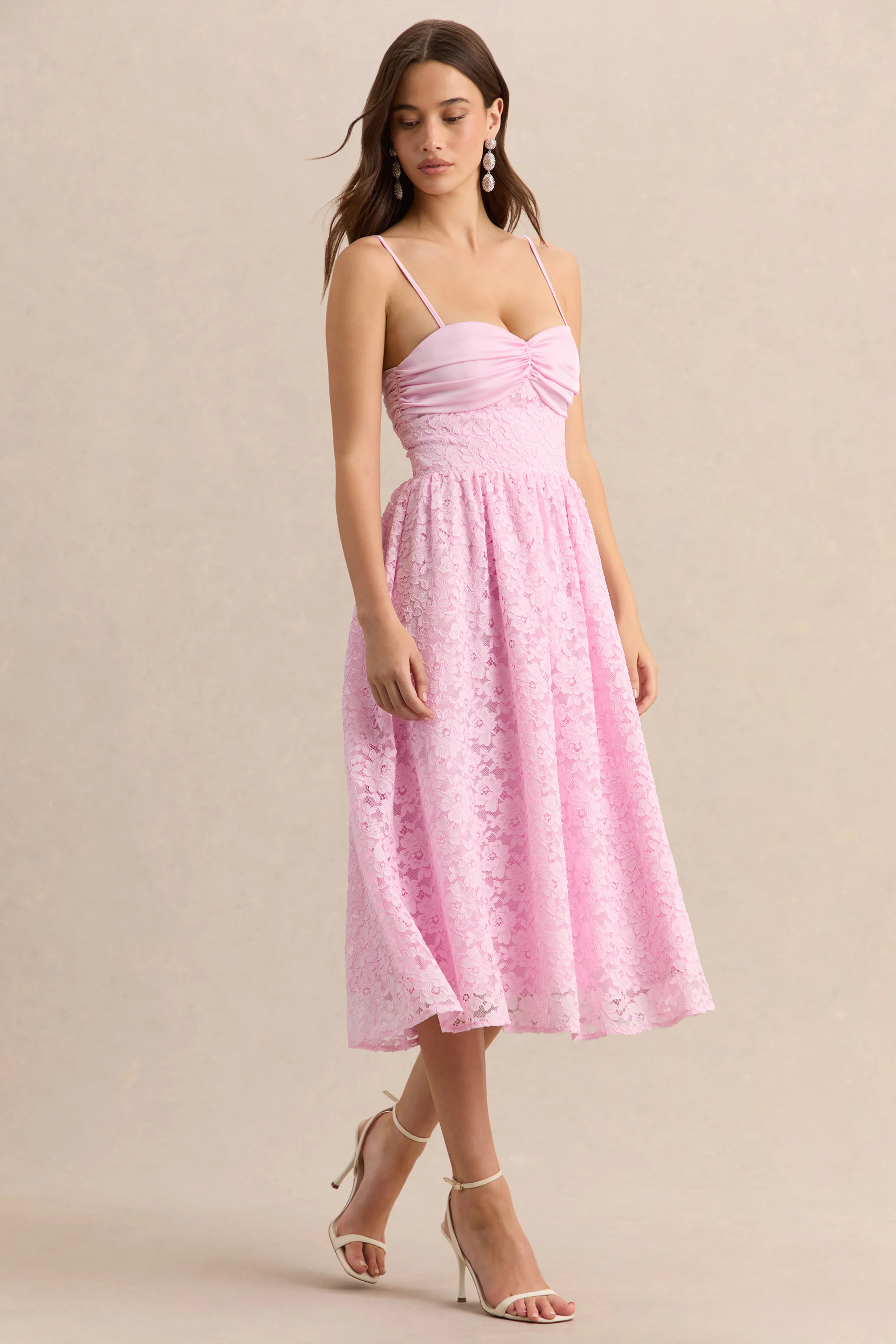 Gloriana | Pink Lace Sweetheart-Neck Midi Dress - Image 5