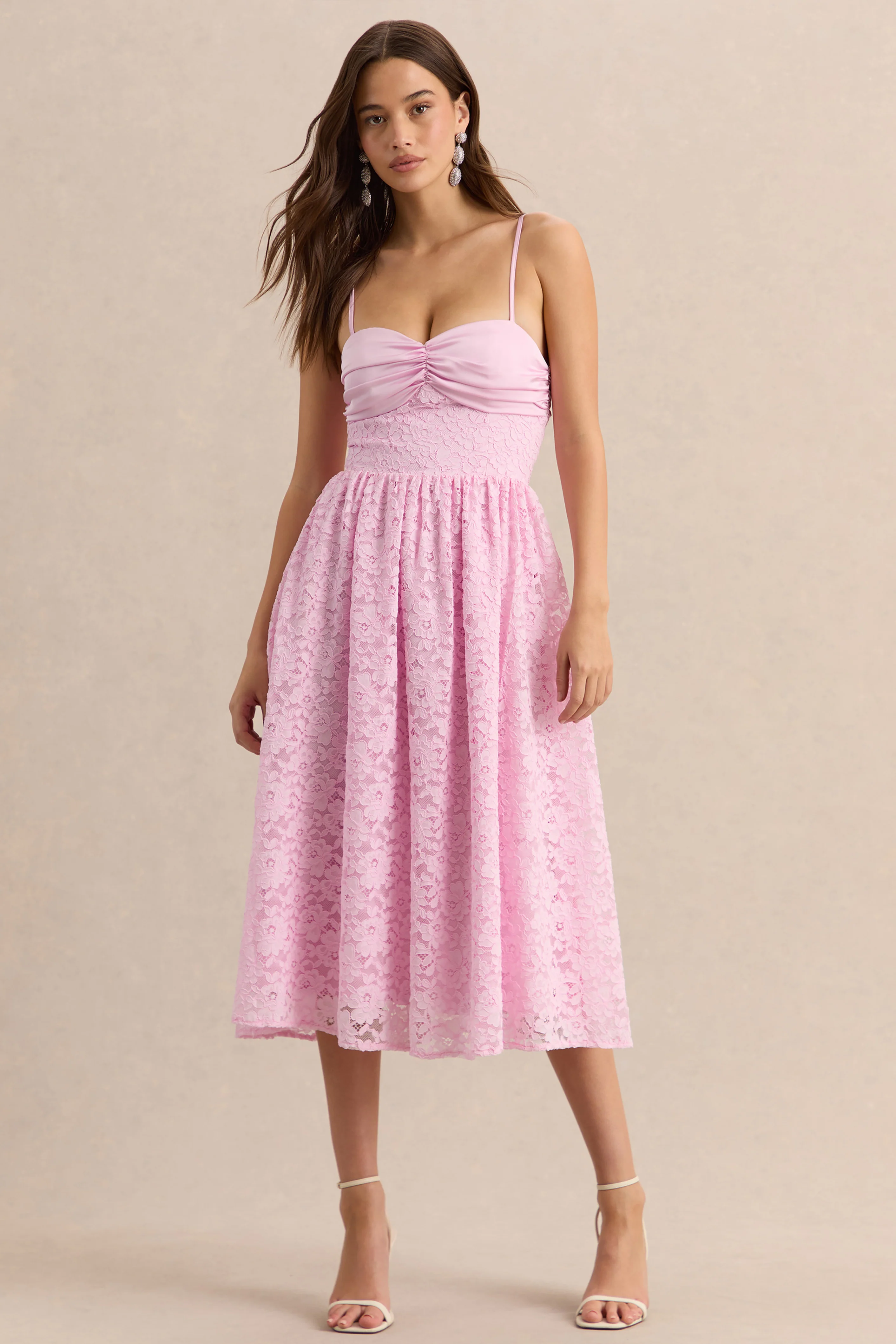 Gloriana | Pink Lace Sweetheart-Neck Midi Dress - Image 6
