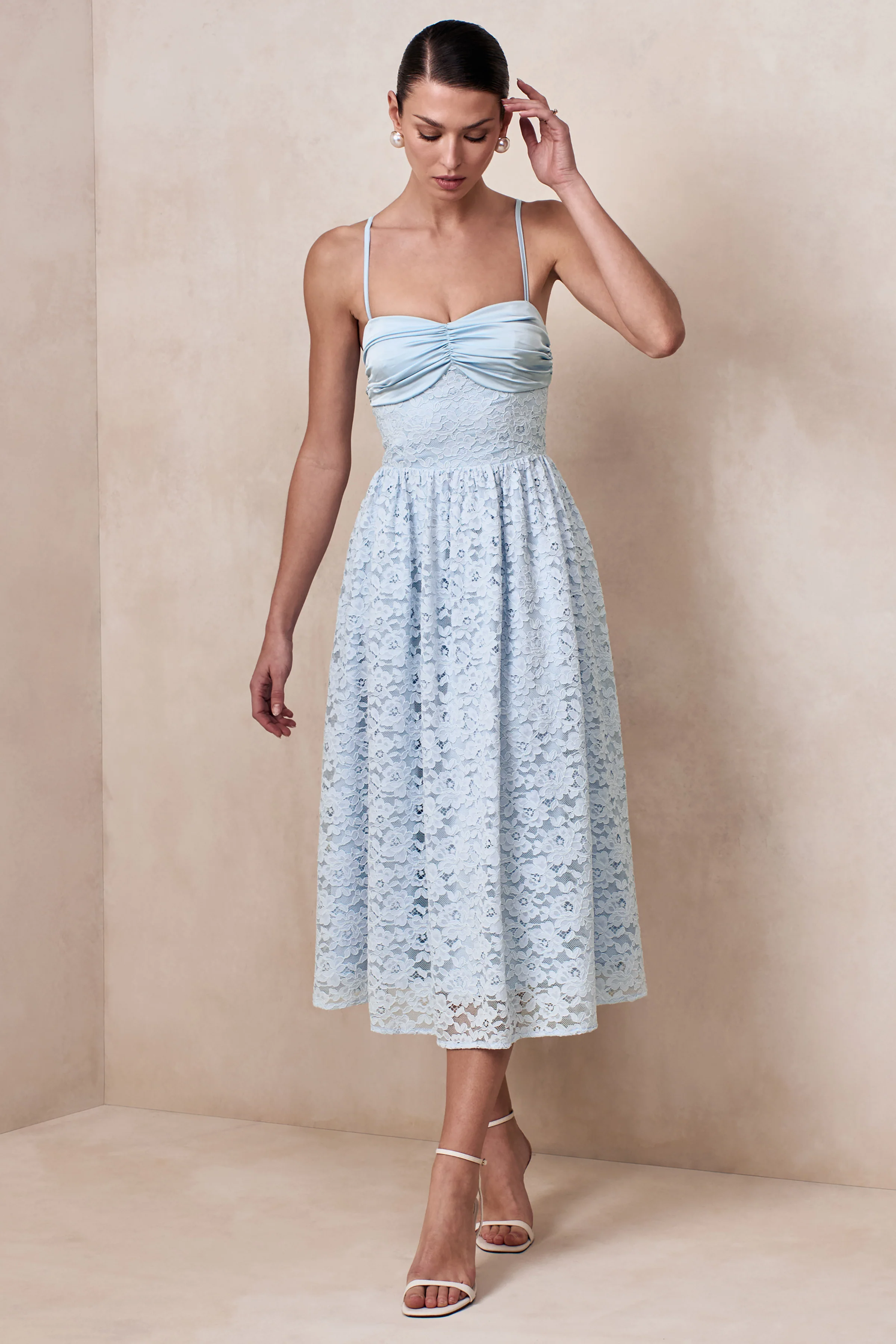 Gloriana | Powder Blue Lace Sweetheart-Neck Midi Dress - Image 5