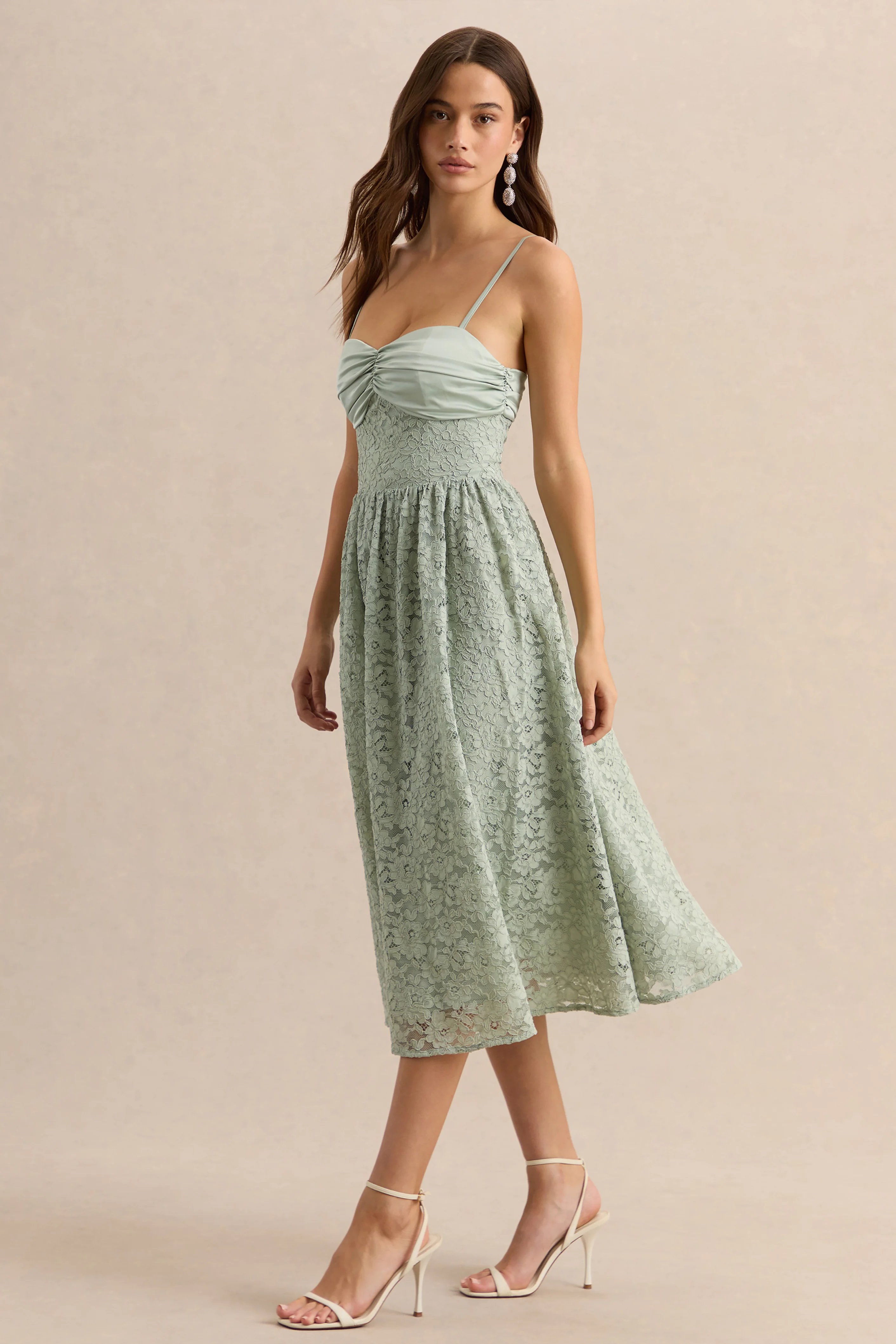 Gloriana | Sage Lace Sweetheart-Neck Midi Dress - Image 4