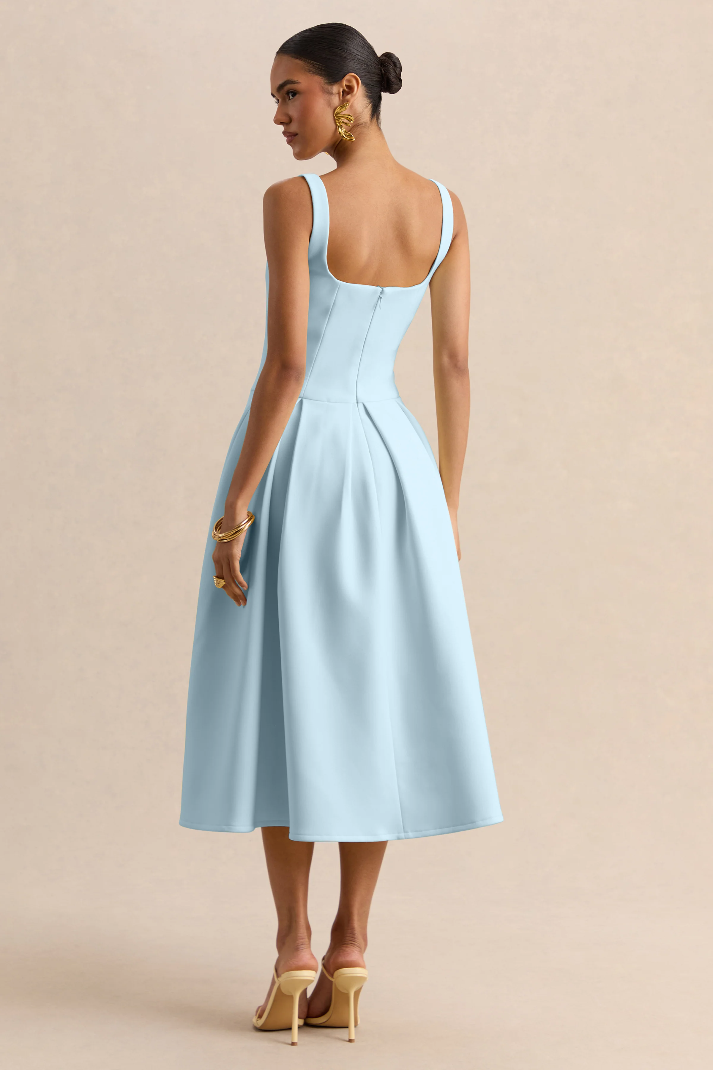 Greta | Powder-Blue Sweetheart-Neck Midi Dress - Image 2