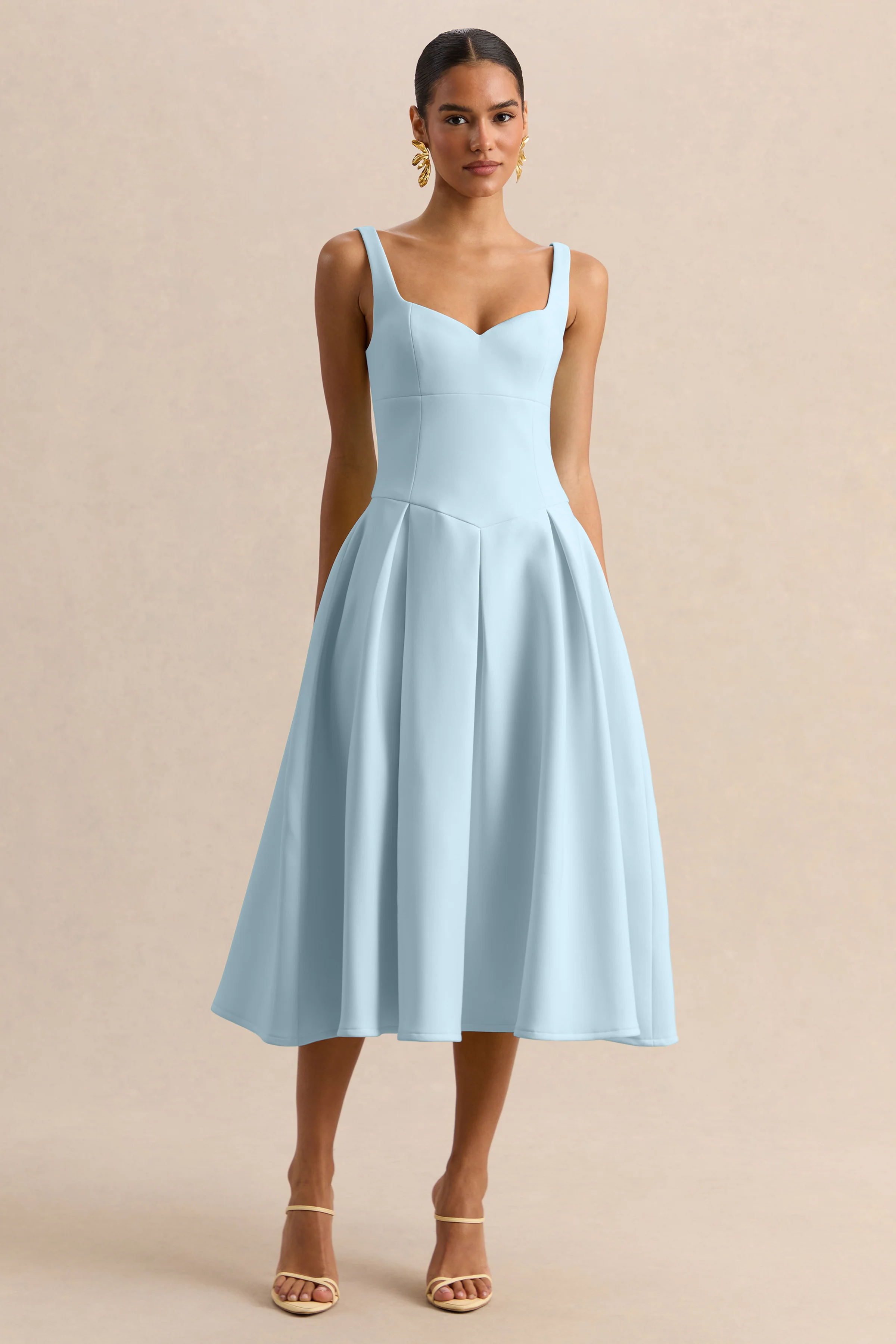 Greta | Powder-Blue Sweetheart-Neck Midi Dress - Image 4