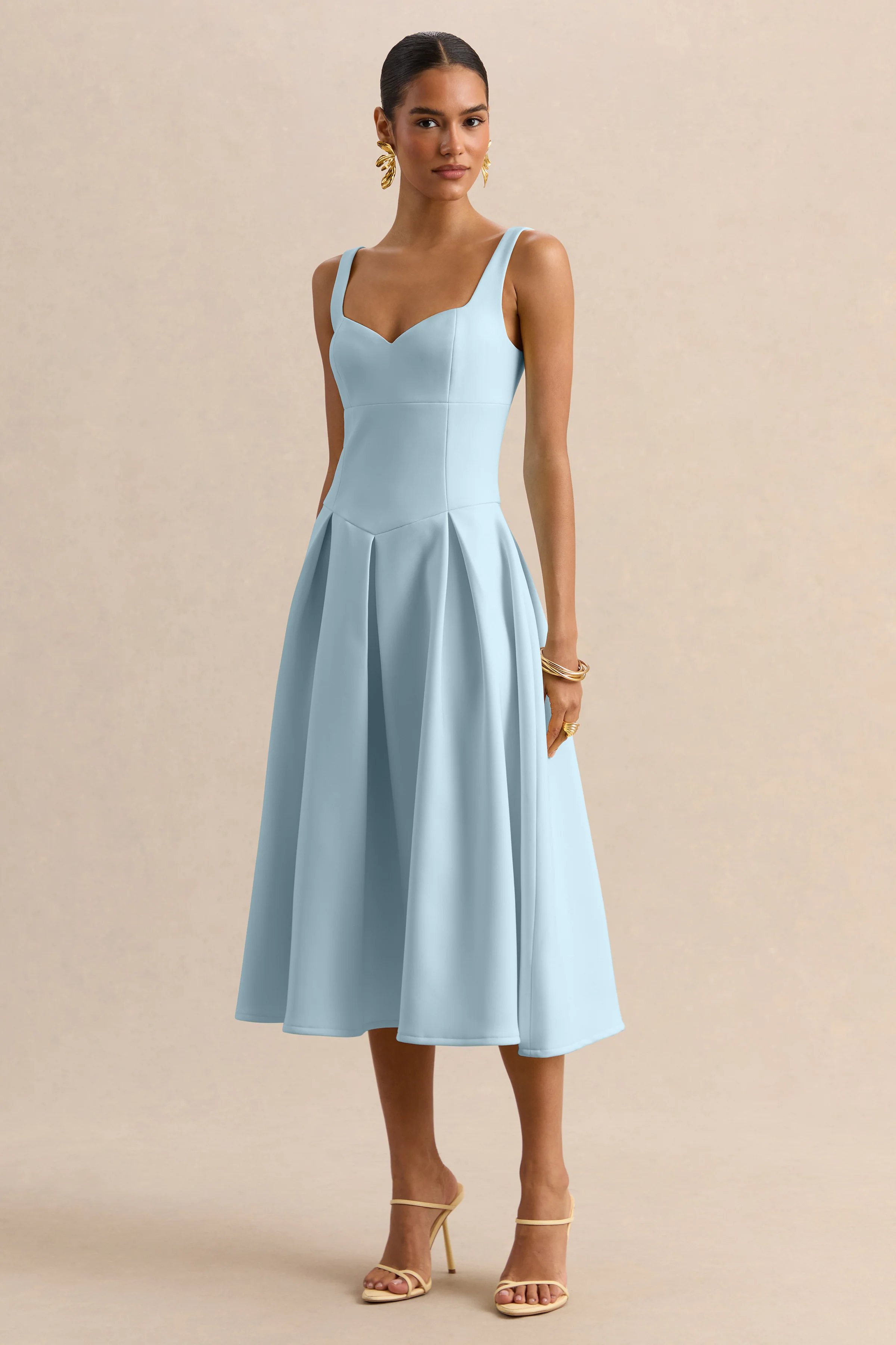 Greta | Powder-Blue Sweetheart-Neck Midi Dress - Image 5