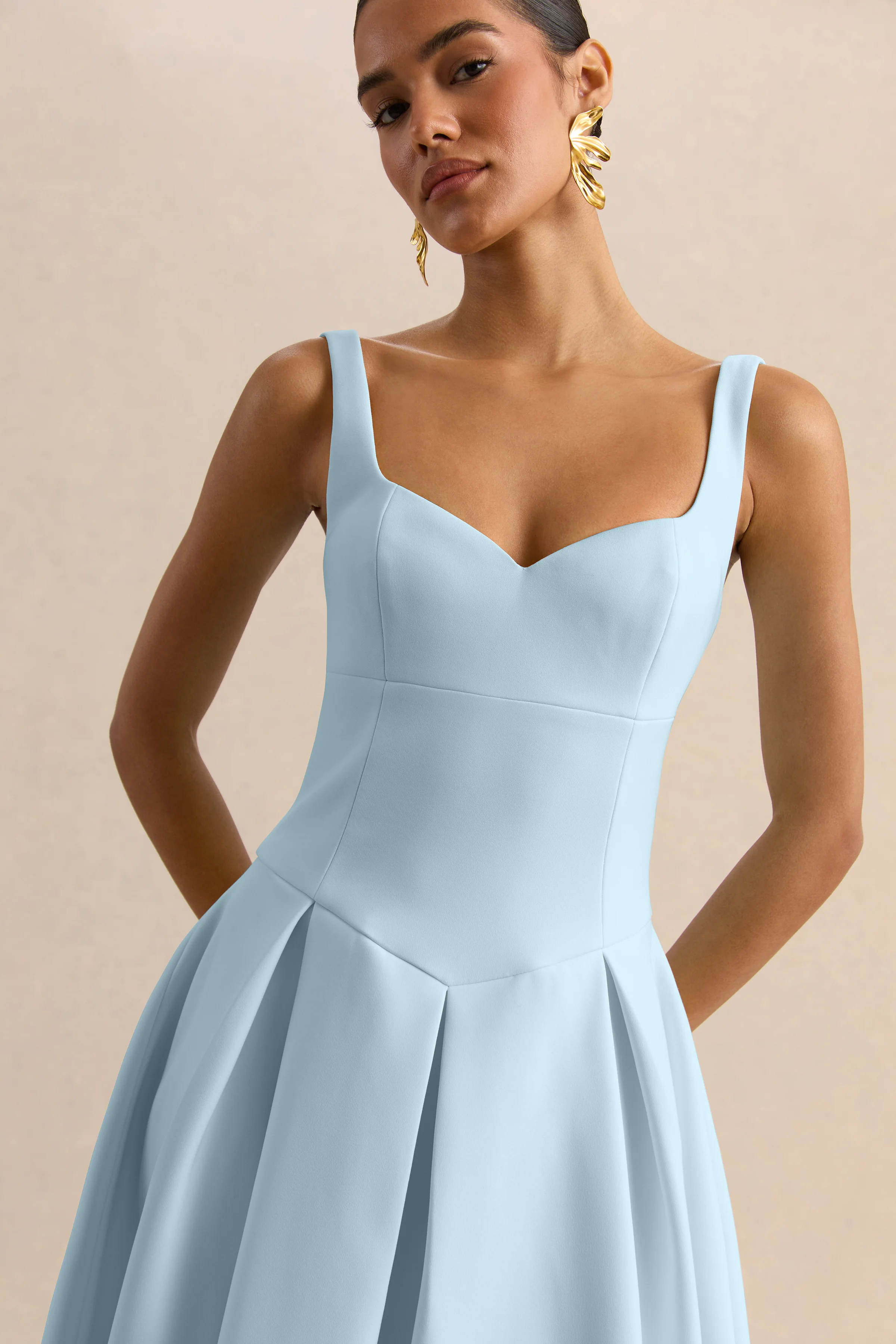 Greta | Powder-Blue Sweetheart-Neck Midi Dress - Image 6