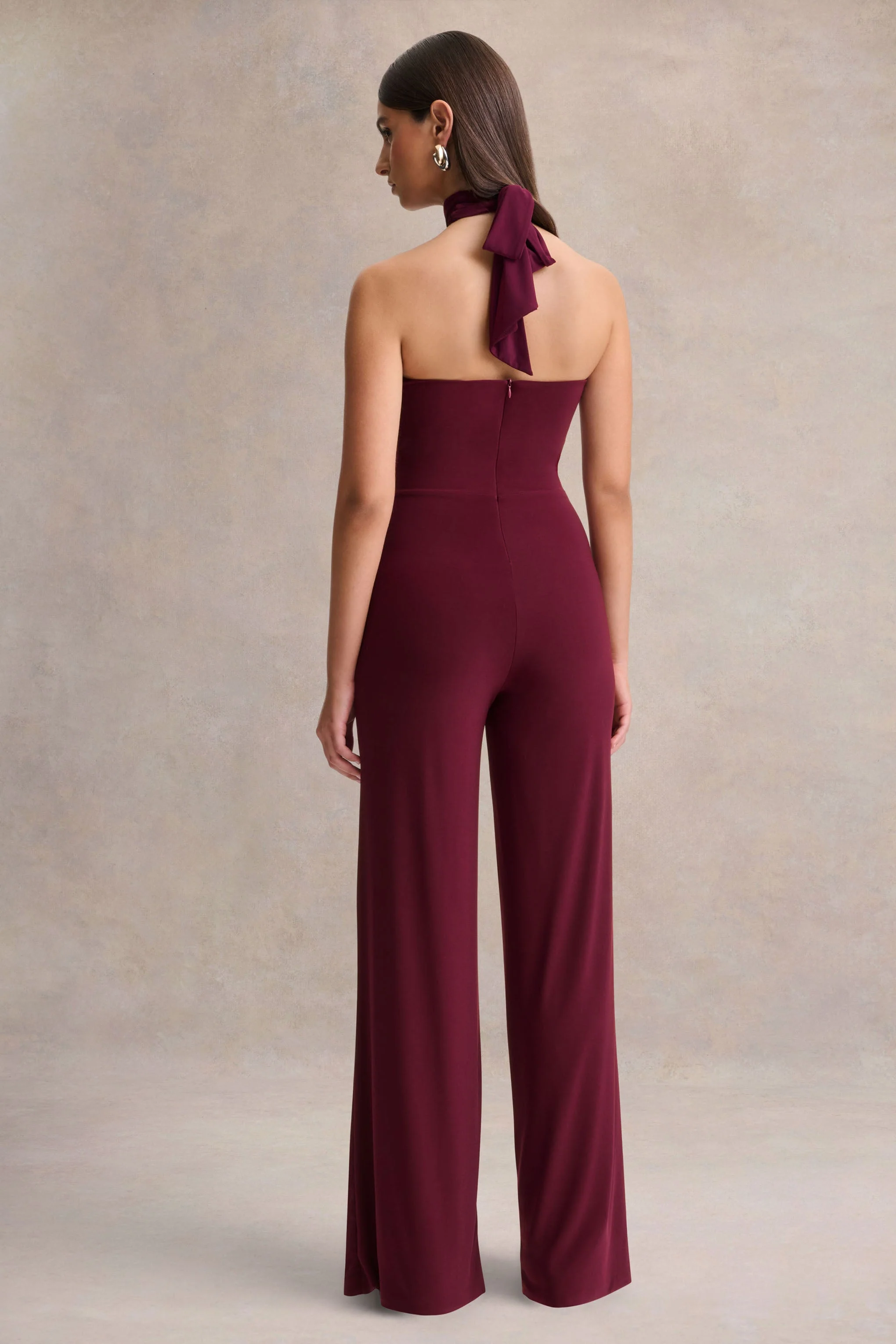 Gwen | Burgundy High-Neck Jumpsuit With Gold-Detail - Image 3