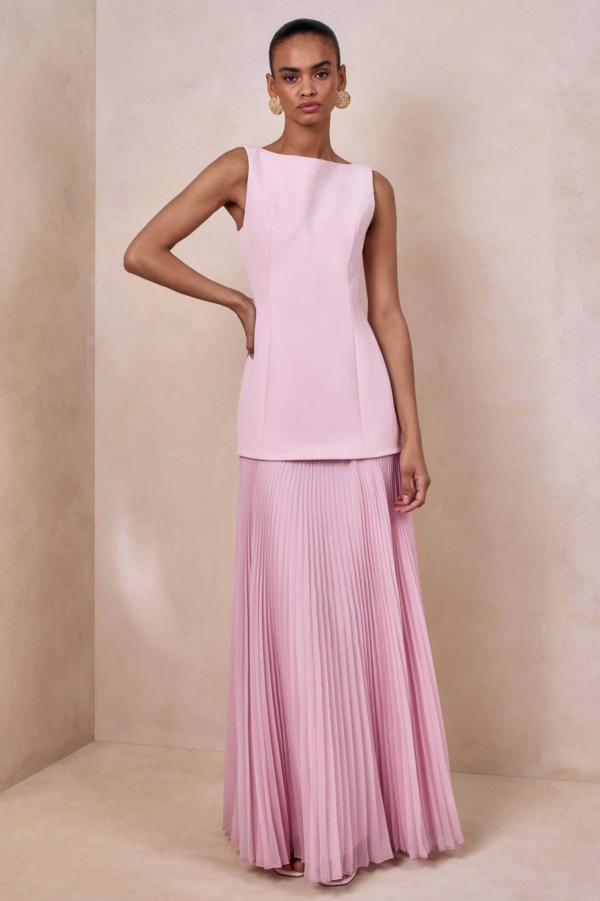 Hadley | Light-Pink Boat-Neck Maxi Dress With Drop-Waist - Image 4