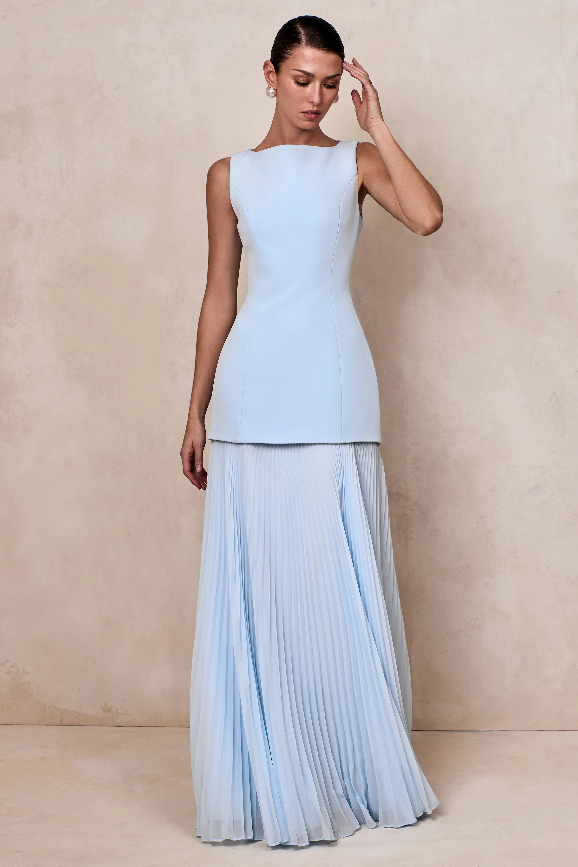Hadley | Powder Blue Boat-Neck Maxi Dress With Drop-Waist - Image 6