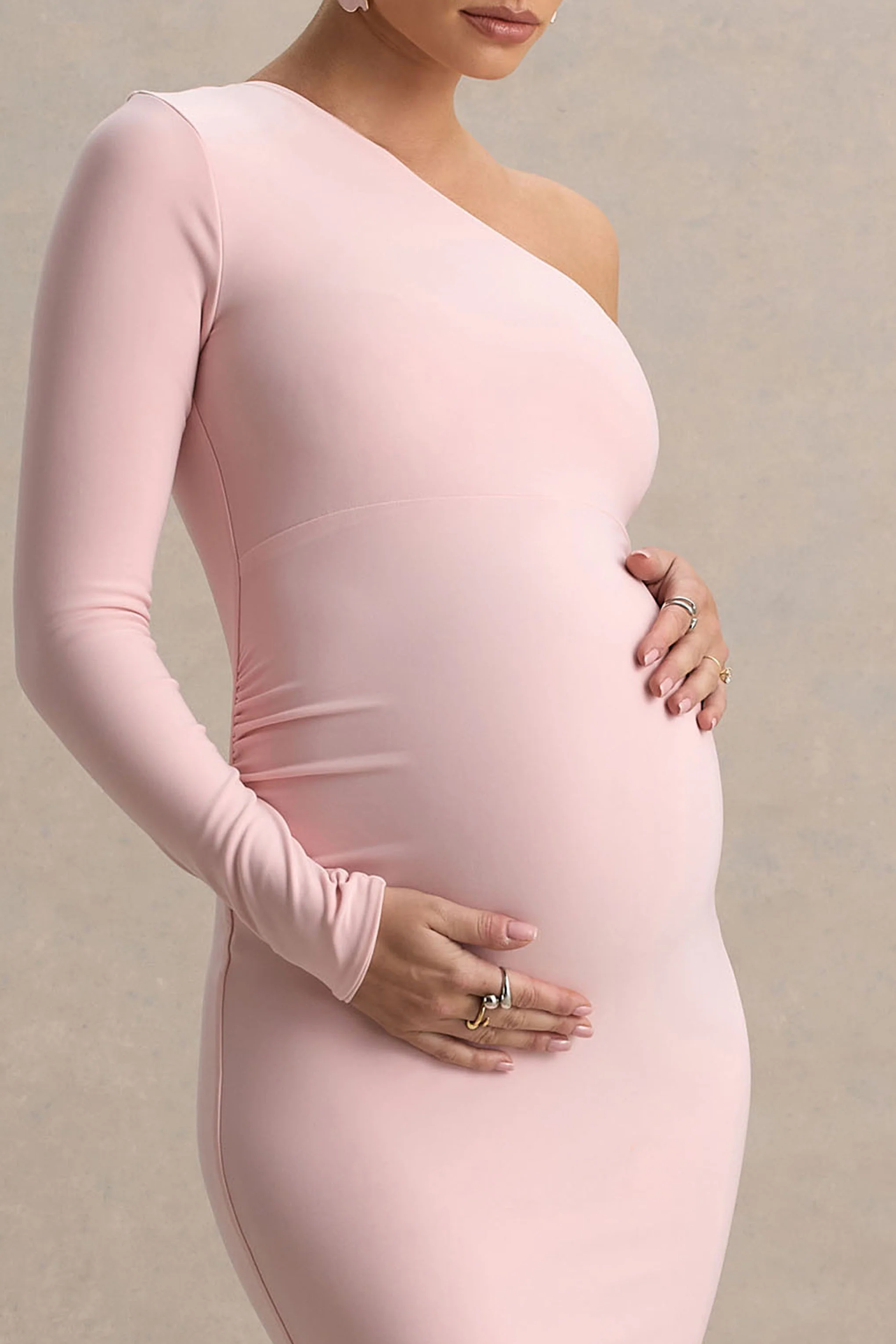 Heloise | Pink Asymmetric One-Sleeve Maternity Maxi Dress - Image 3