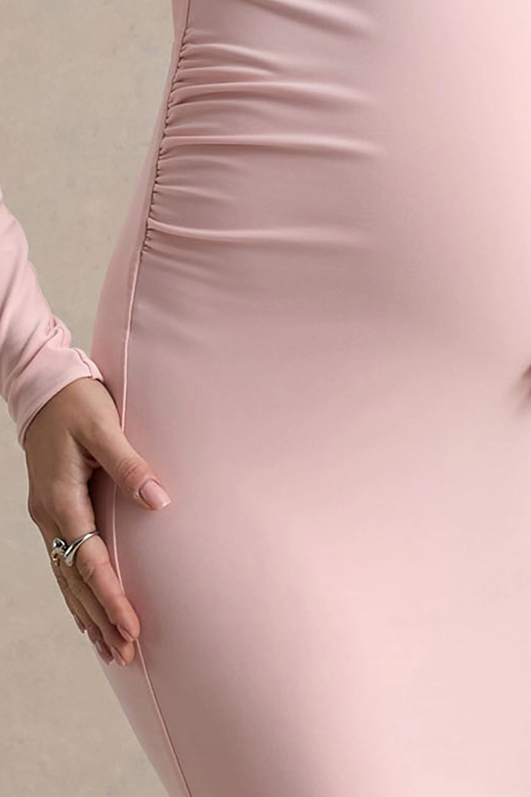 Heloise | Pink Asymmetric One-Sleeve Maternity Maxi Dress - Image 6