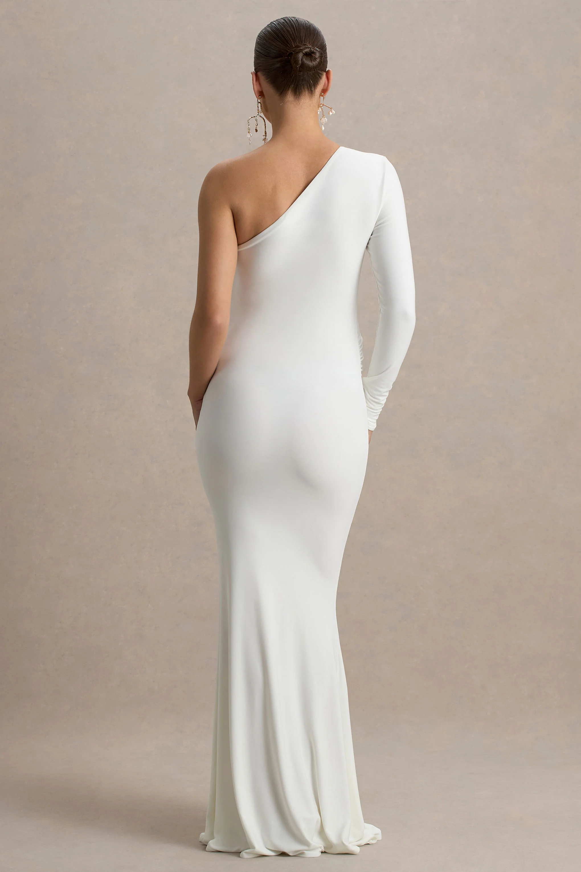 Heloise | White Asymmetric One-Sleeve Maternity Maxi Dress - Image 2