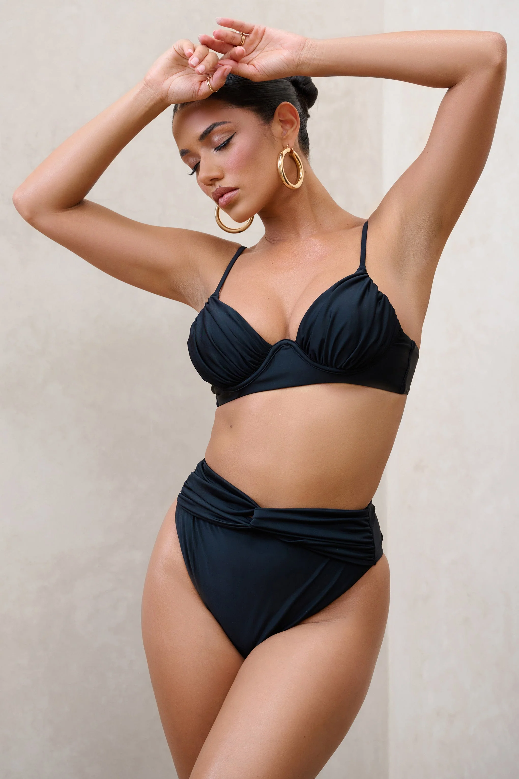 High Tide | Black High Waisted Twist Front Bikini Bottoms - Image 6