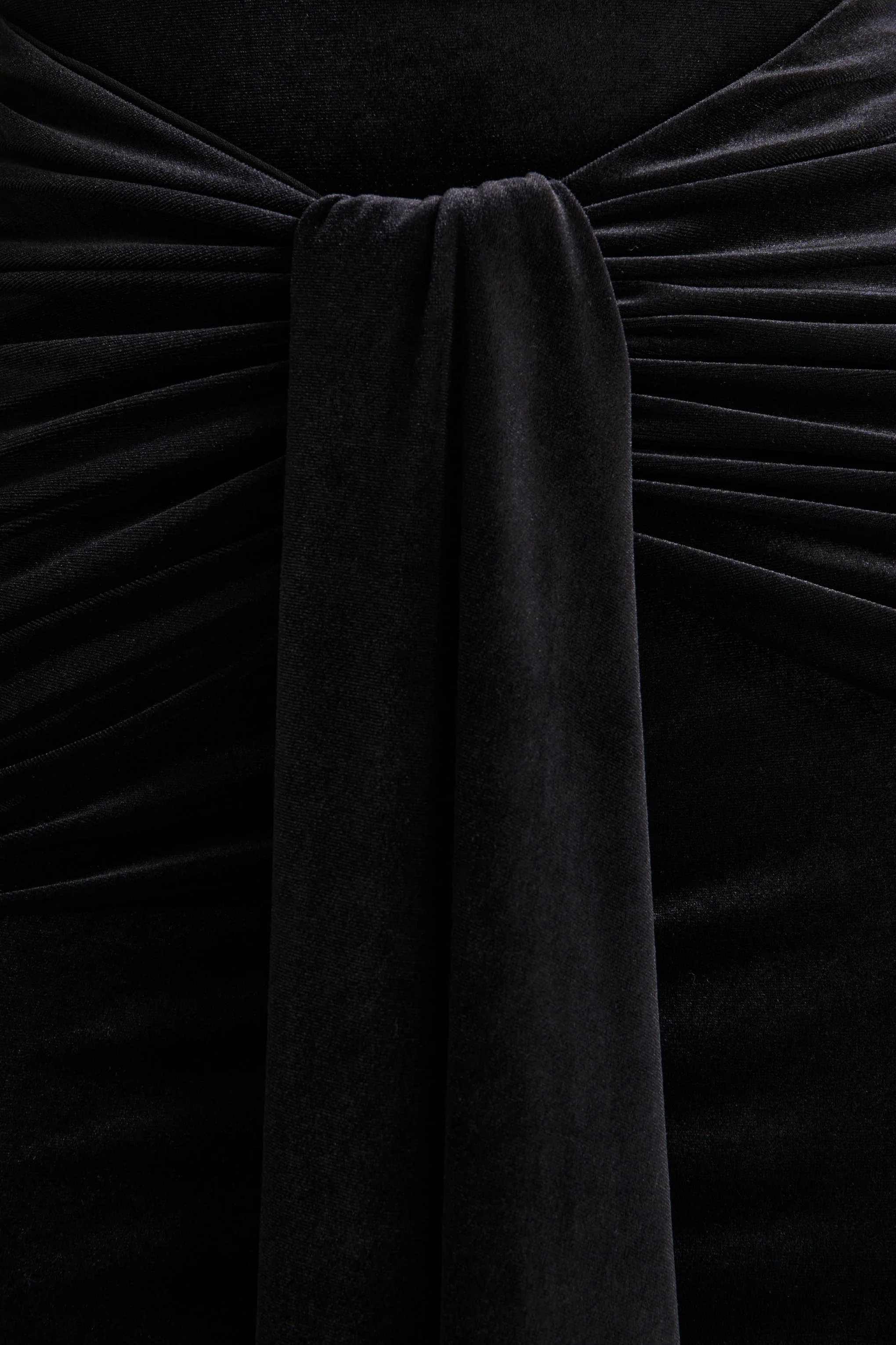Idalina | Black Velvet High-Neck Maxi Dress With Gathered-Detailing - Image 6