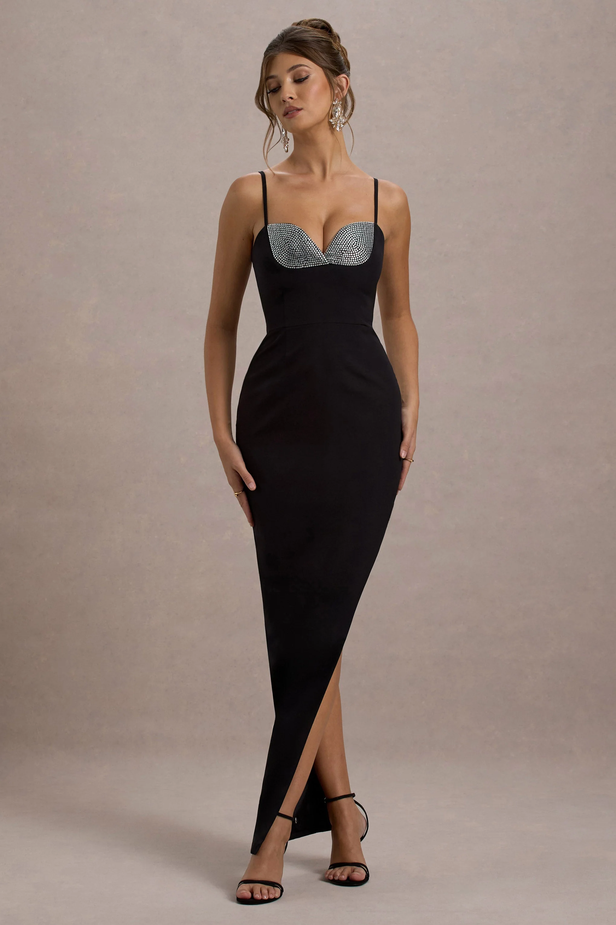 Ignacia | Black Asymmetric Maxi Dress With Embellished Sequin Detail - Image 6