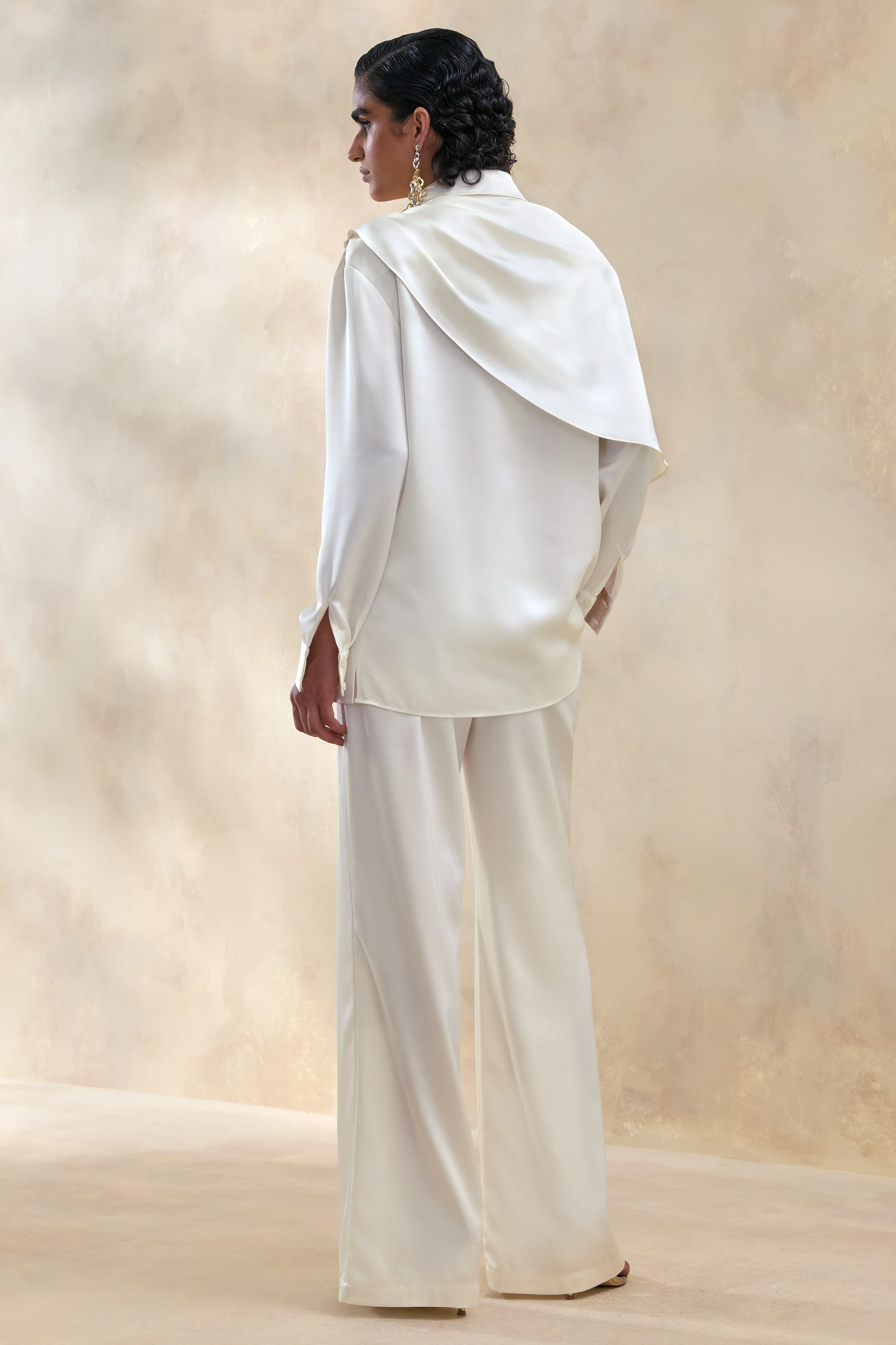 Ilena | Cream Satin Wide-Leg Trouser - Image 2