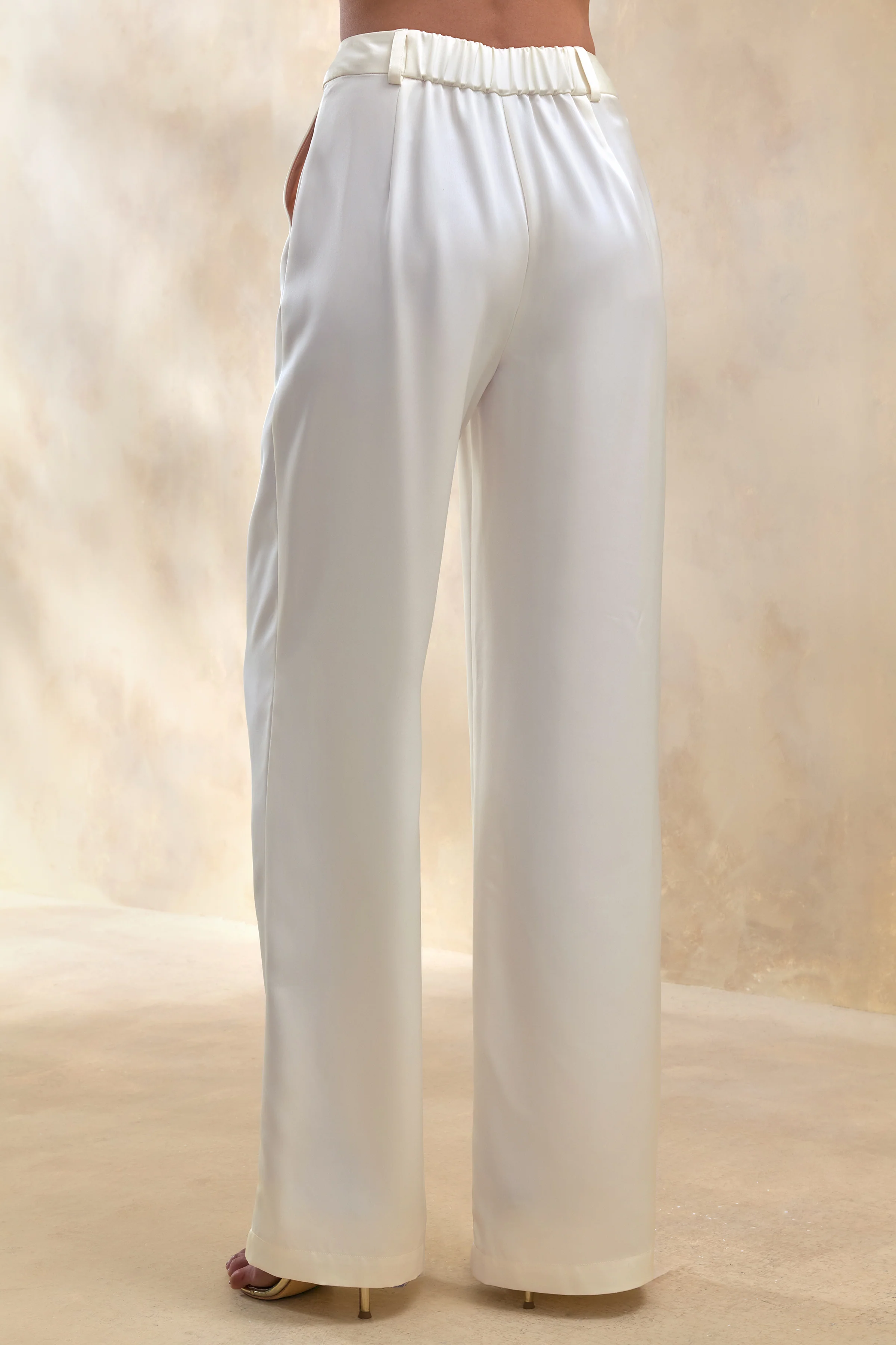 Ilena | Cream Satin Wide-Leg Trouser - Image 3