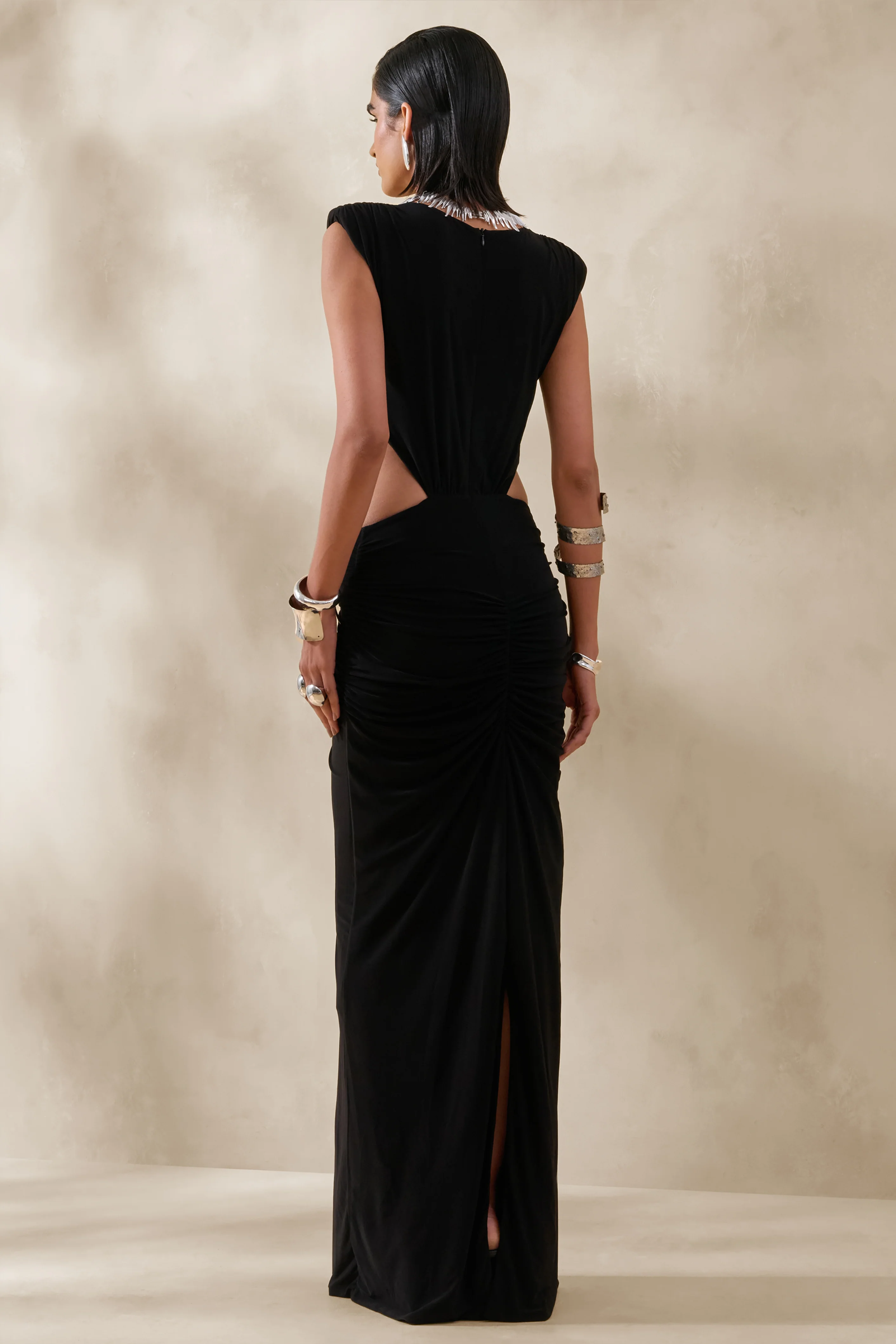 Imelda | Black Boat-Neck Maxi Dress With Body Cut-Out Details - Image 2