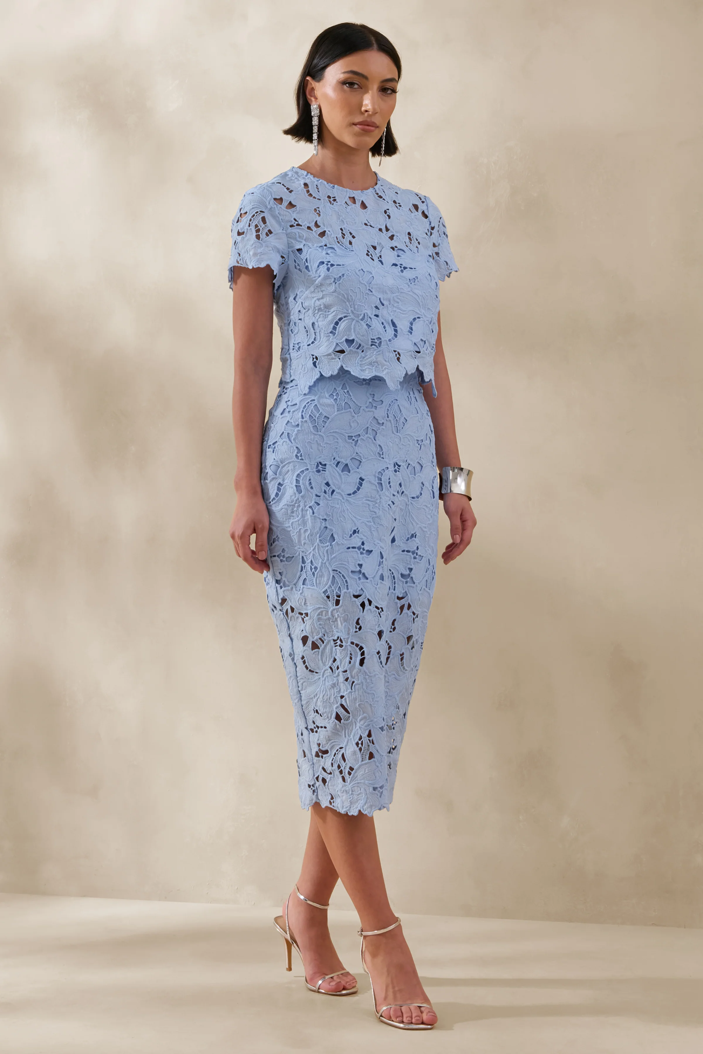 Ina | Powder Blue Lace Crew-Neck Crop-Top - Image 2
