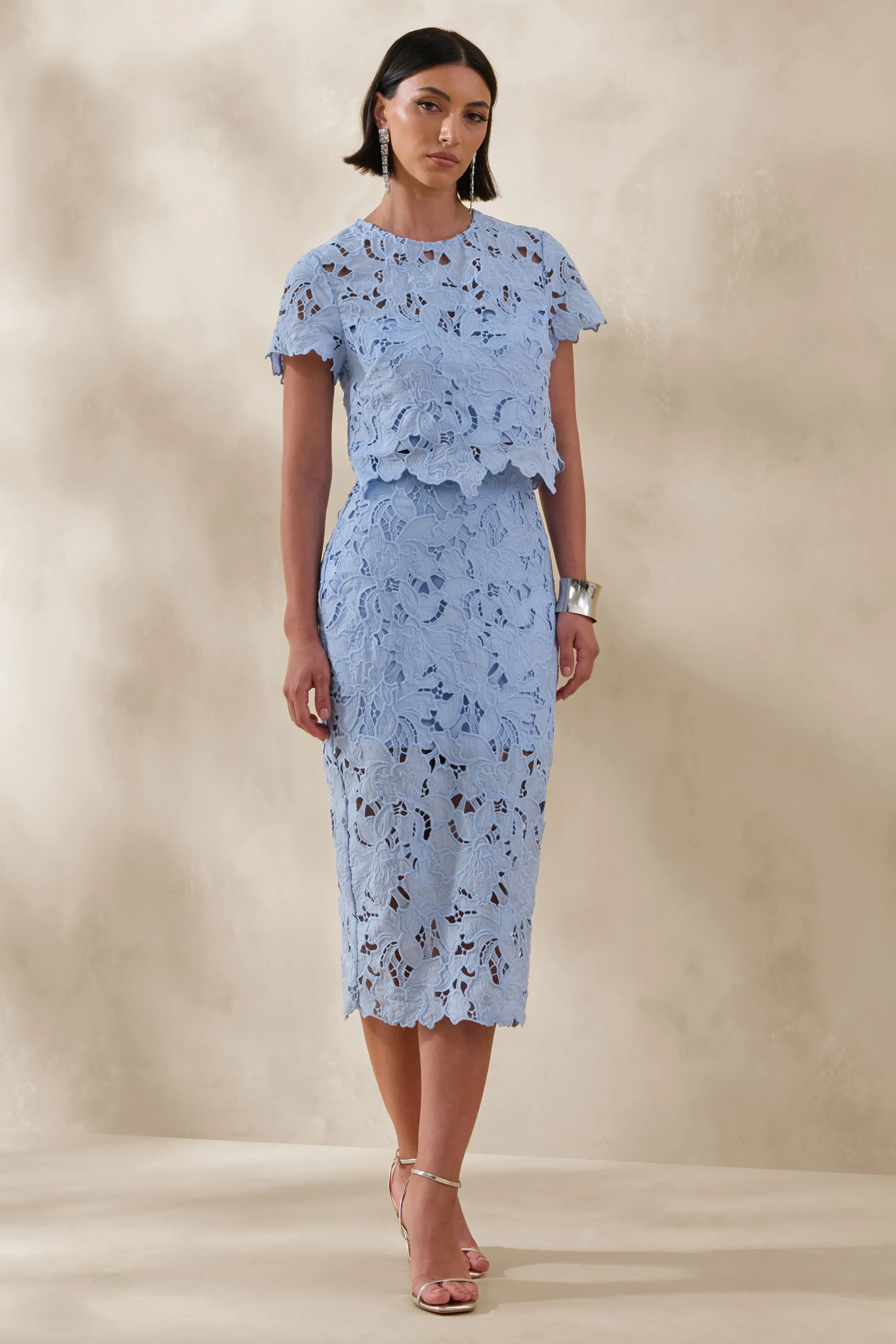 Ina | Powder Blue Lace Crew-Neck Crop-Top - Image 3