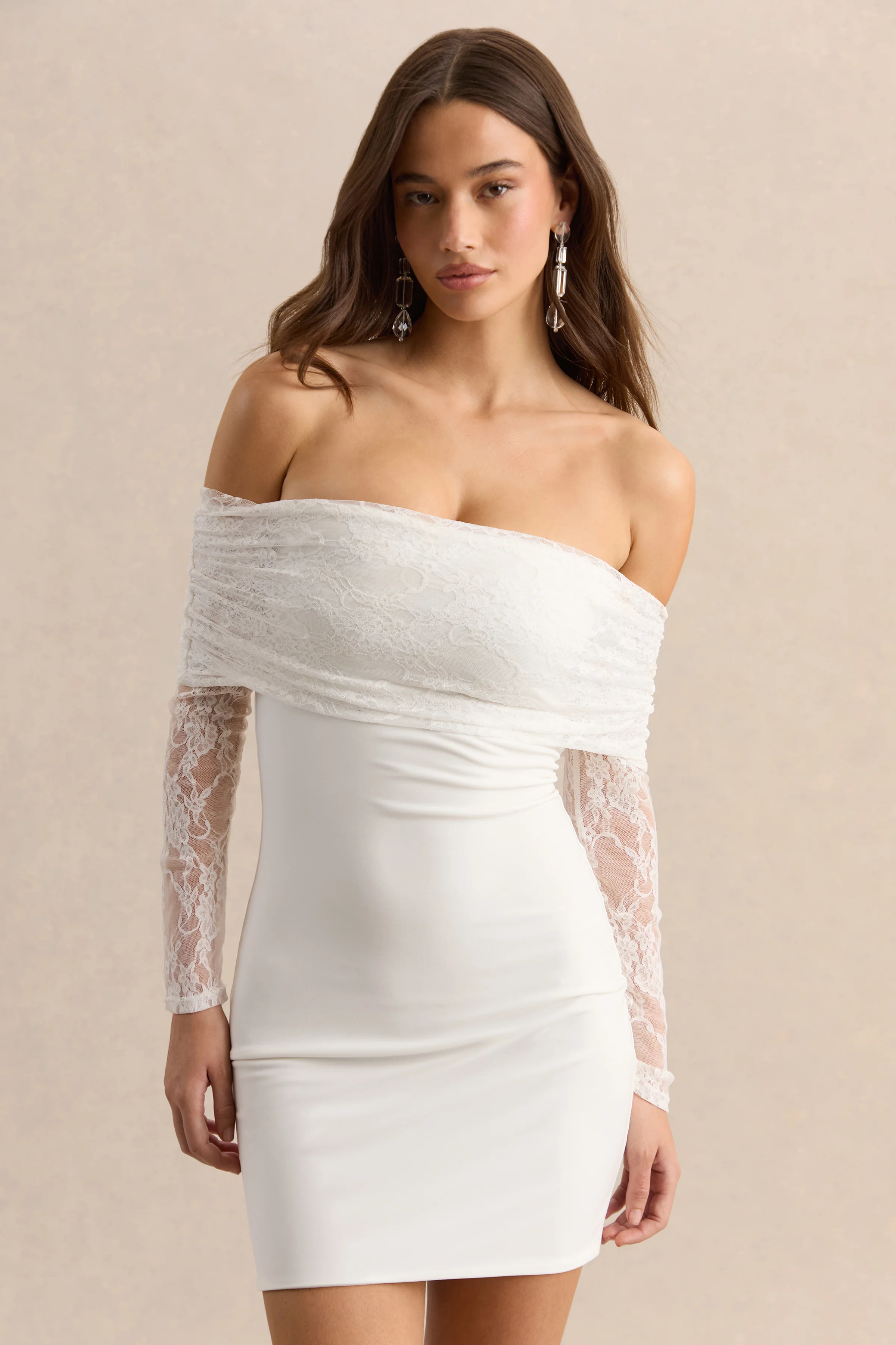 Incantelle | White Bardot-Neck Mini Dress - Image 5