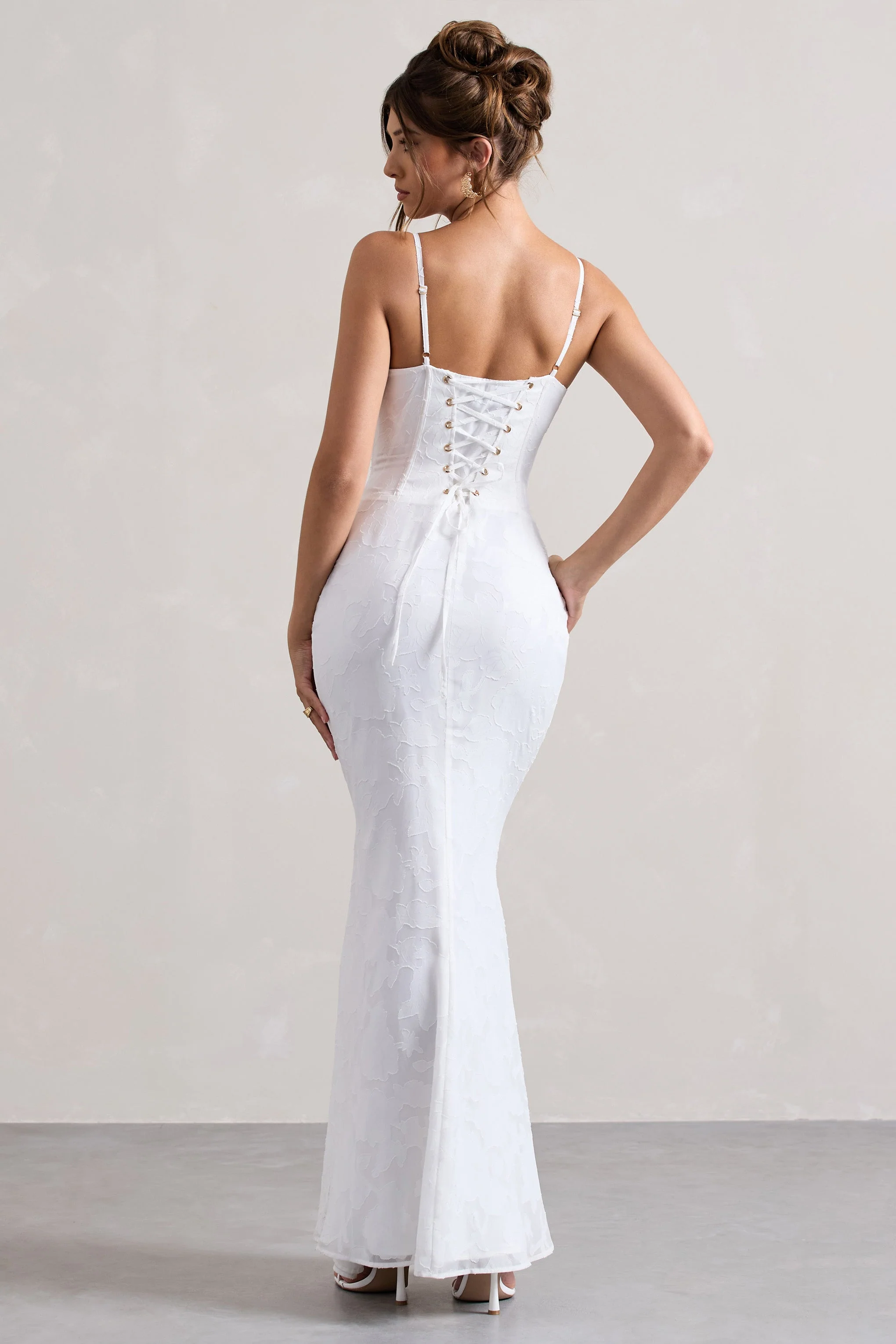 Intimacy | White Lace Corset Split Maxi Dress - Image 2