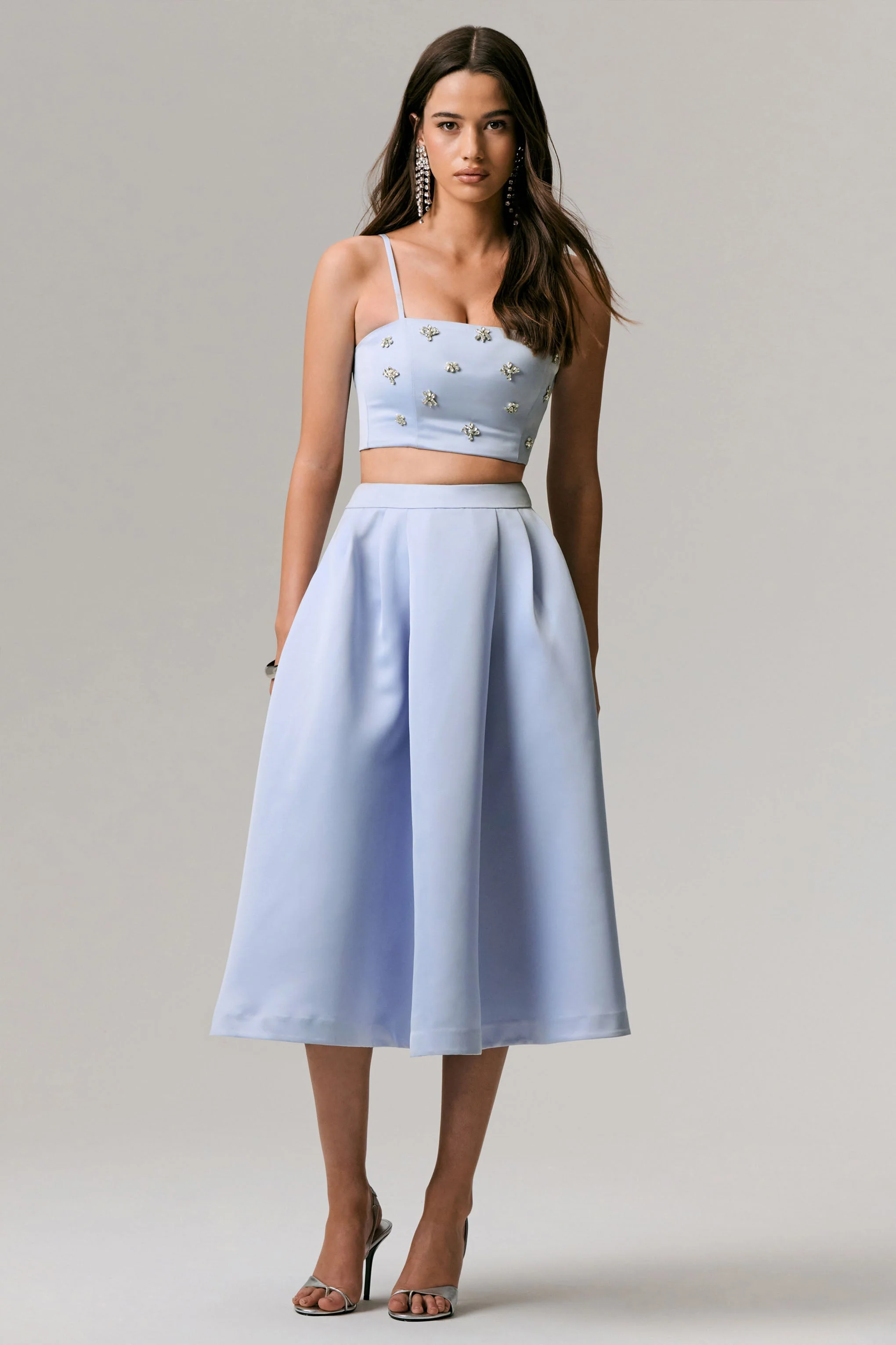 Iris | Blue Satin Pleated Midi Skirt - Image 4