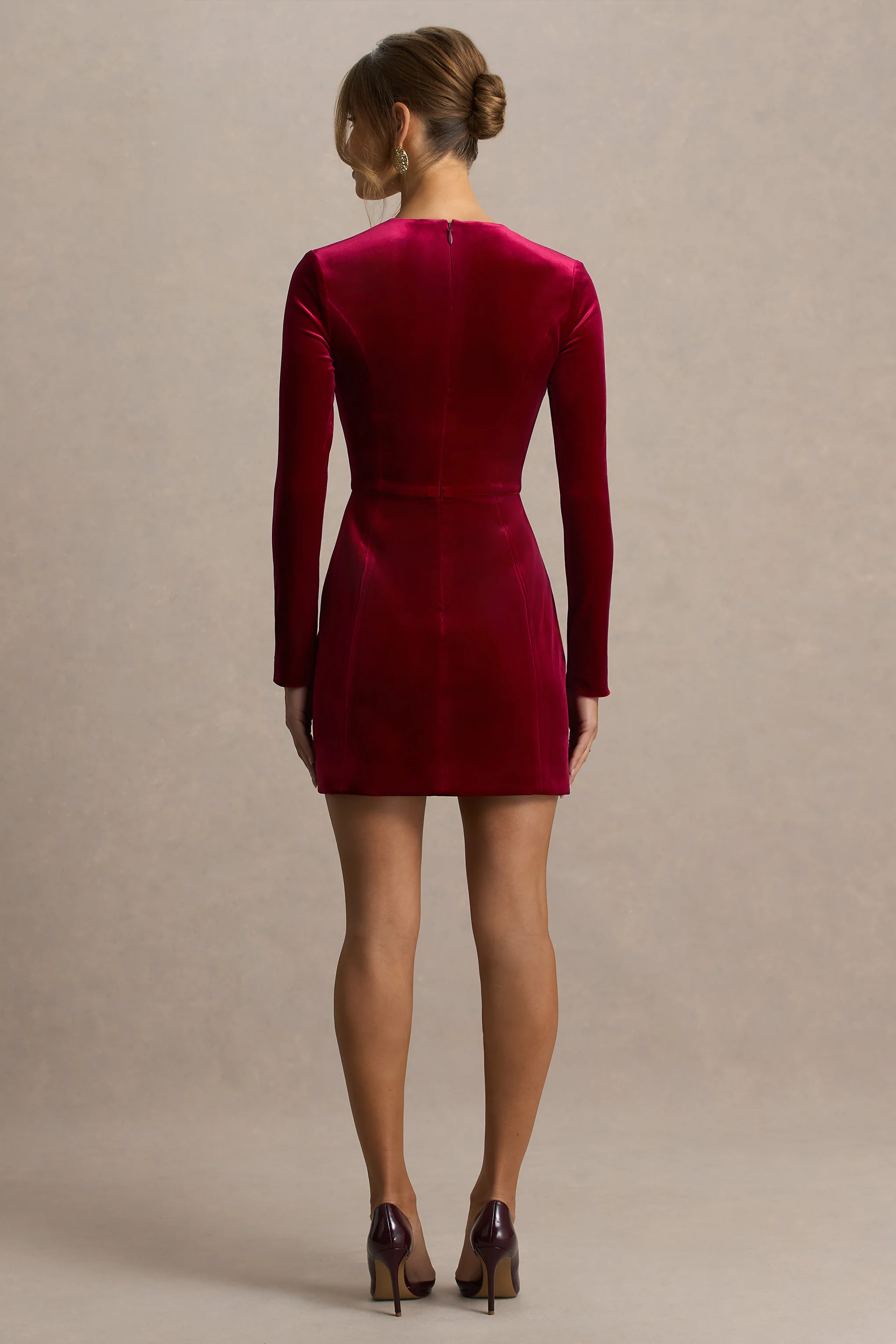 Irresistible | Burgundy Velvet Square-Neck Mini Dress - Image 2