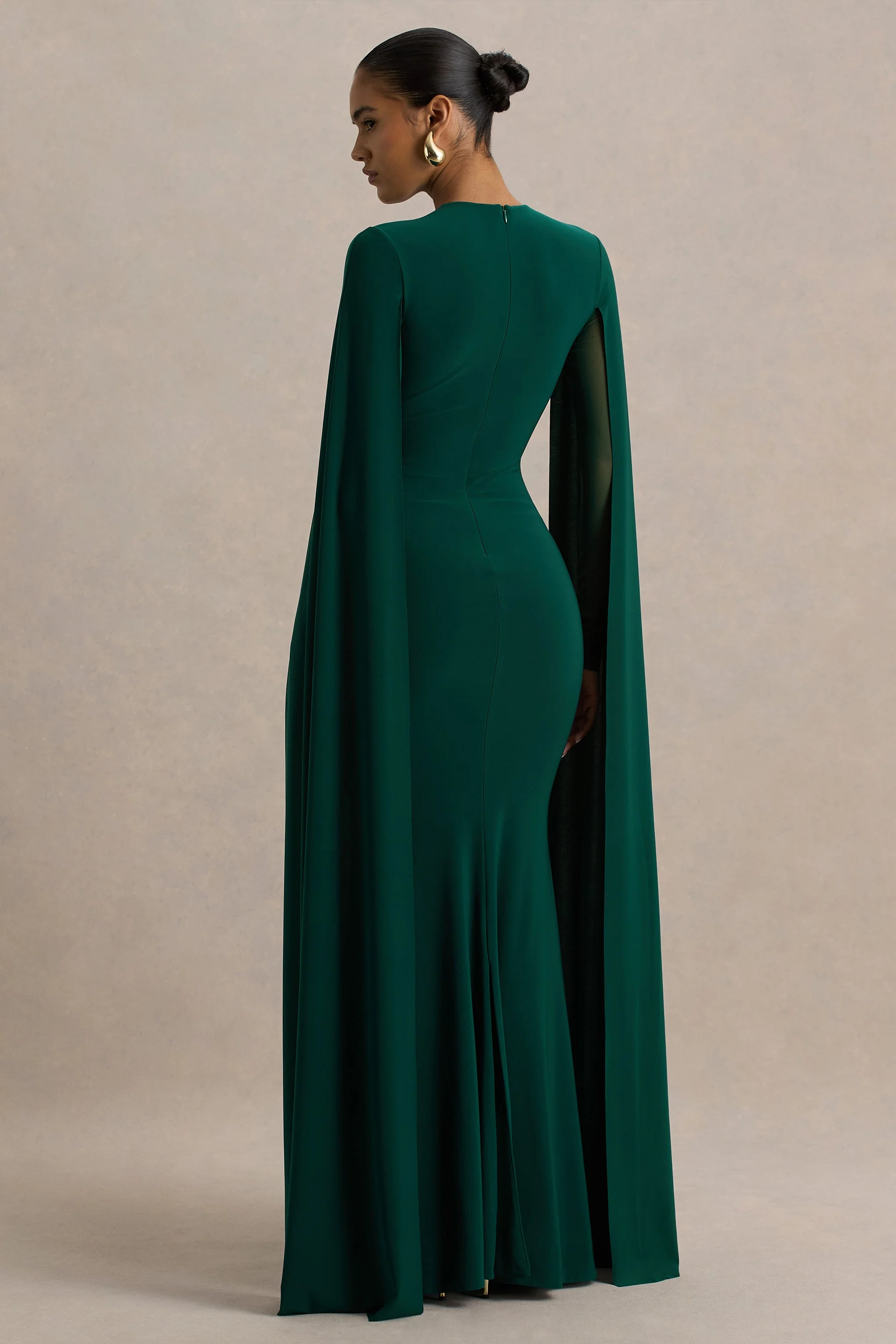 Isla | Bottle Green Crew-Neck Maxi Dress With Cape Sleeve - Image 2