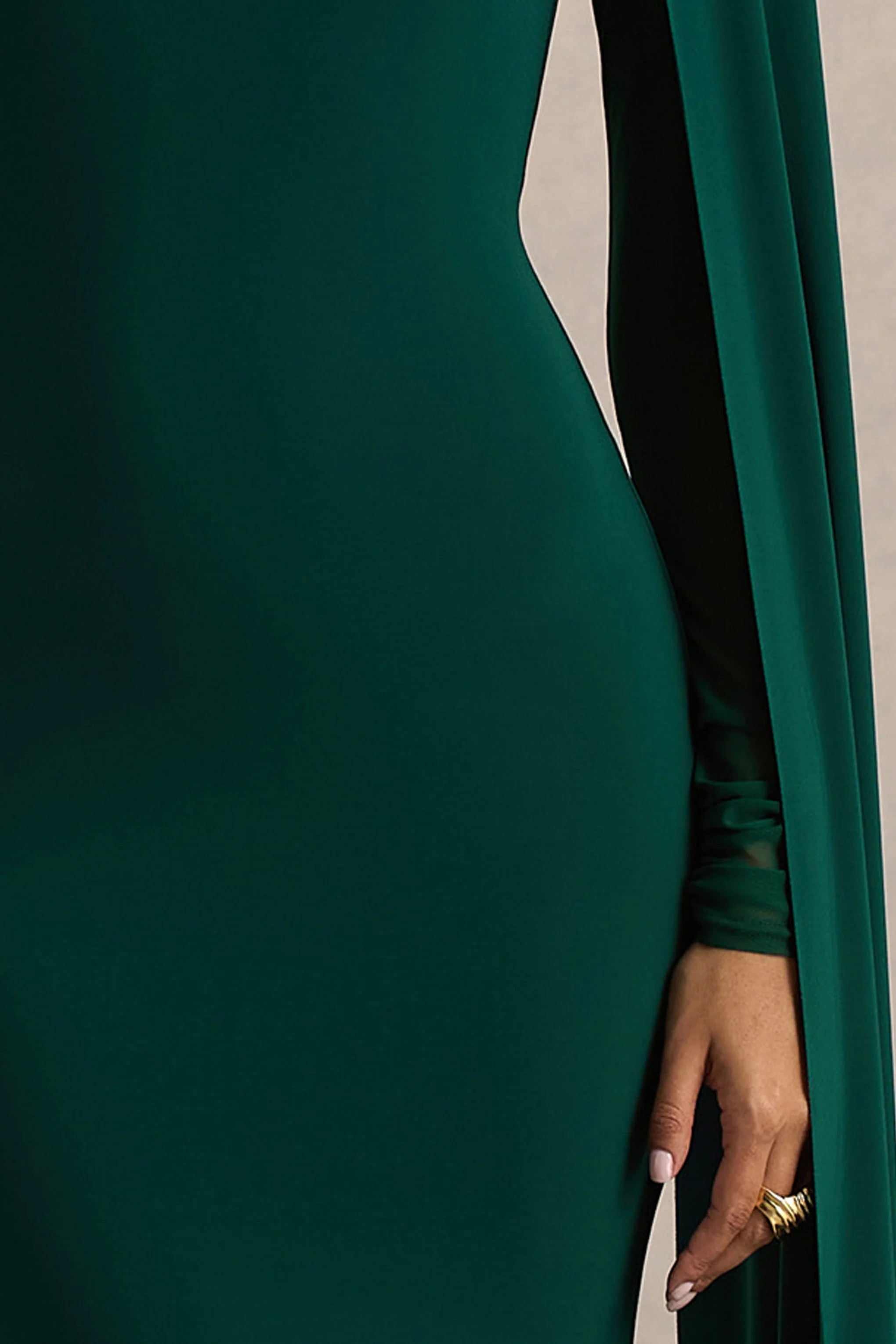 Isla | Bottle Green Crew-Neck Maxi Dress With Cape Sleeve - Image 6