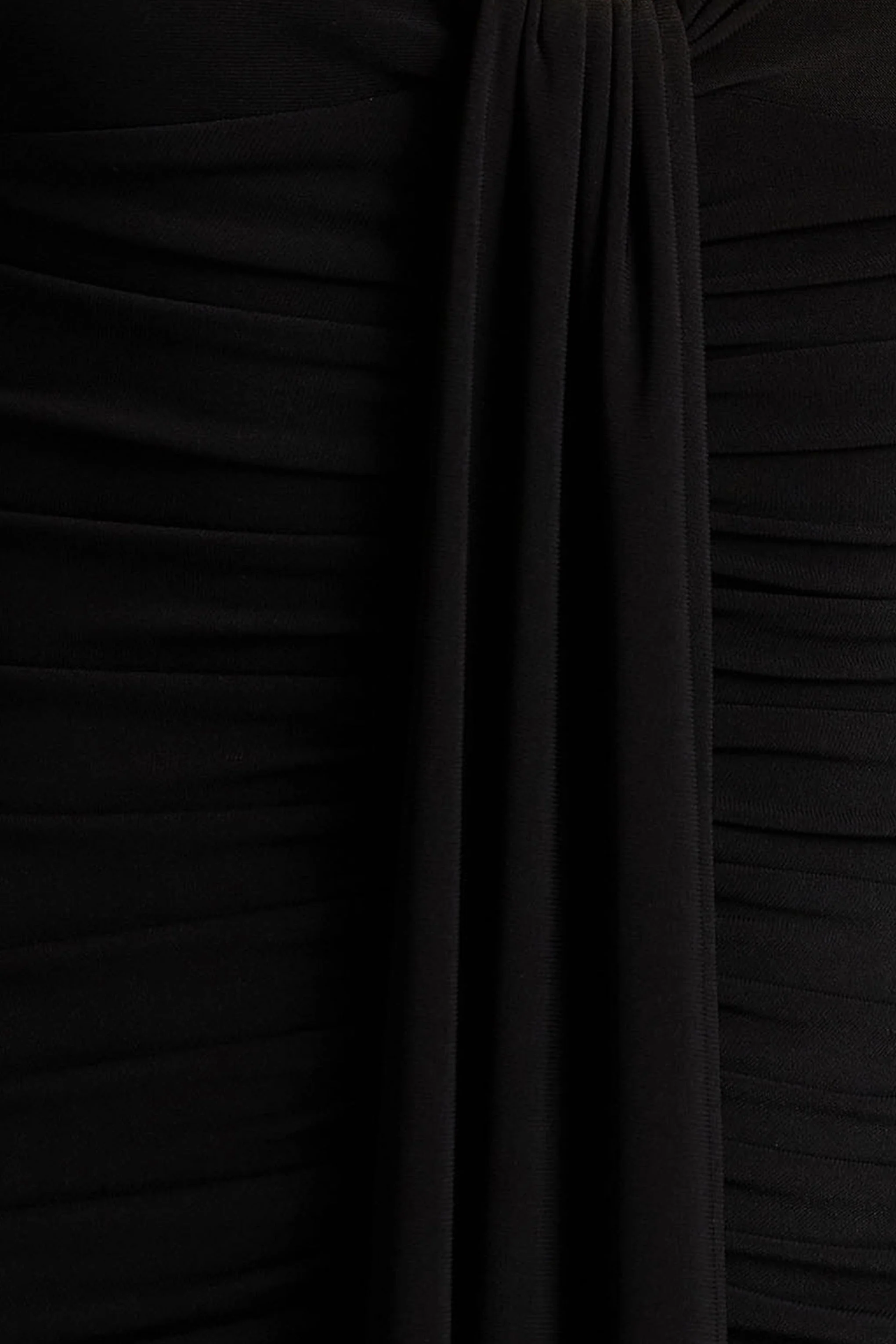 Ivara | Black Plunge-Neck Midi Dress With Ruched Detailing And Sash - Image 6