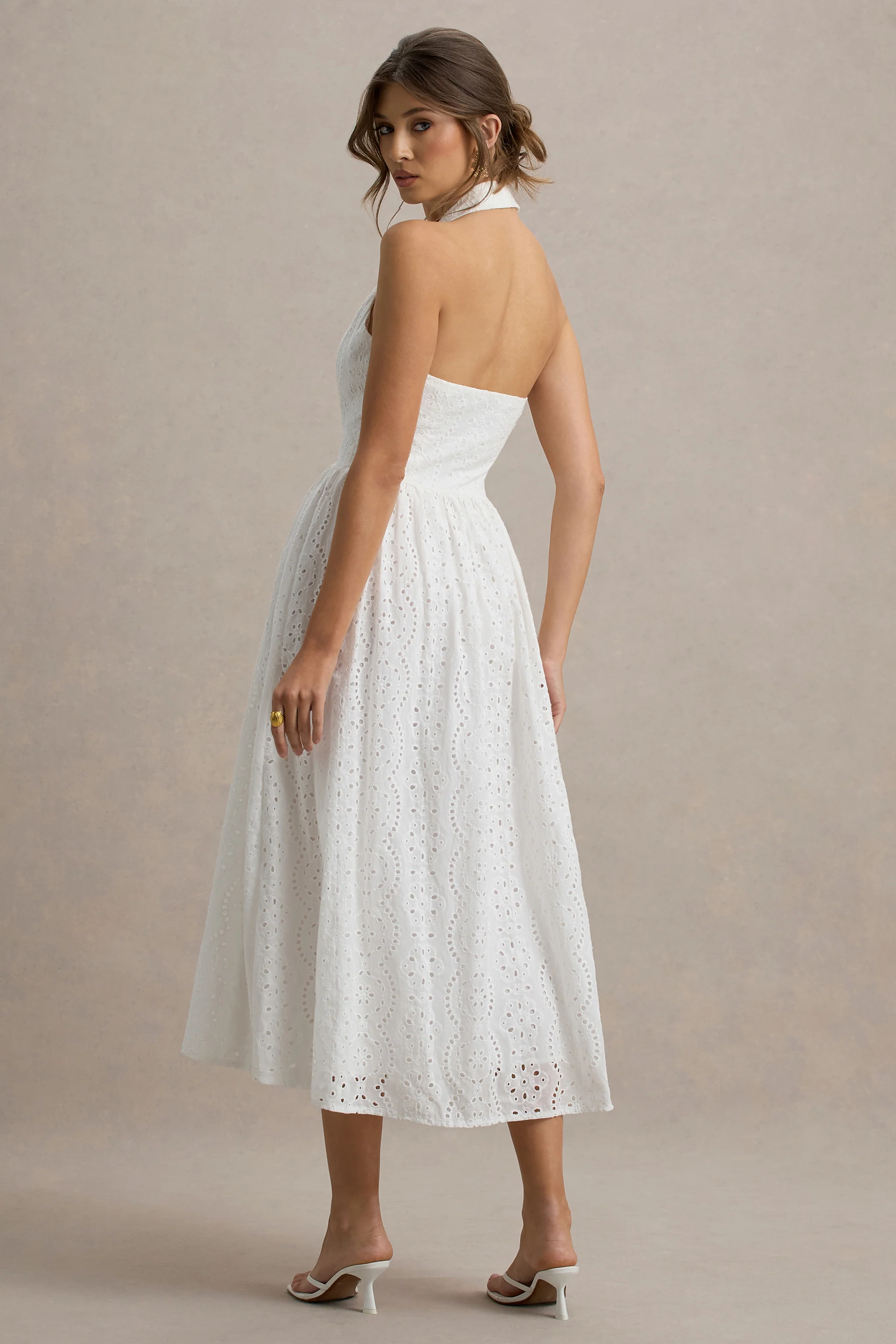 Jezebel | White Lace Plunge-Neck Collared Midi Dress - Image 2