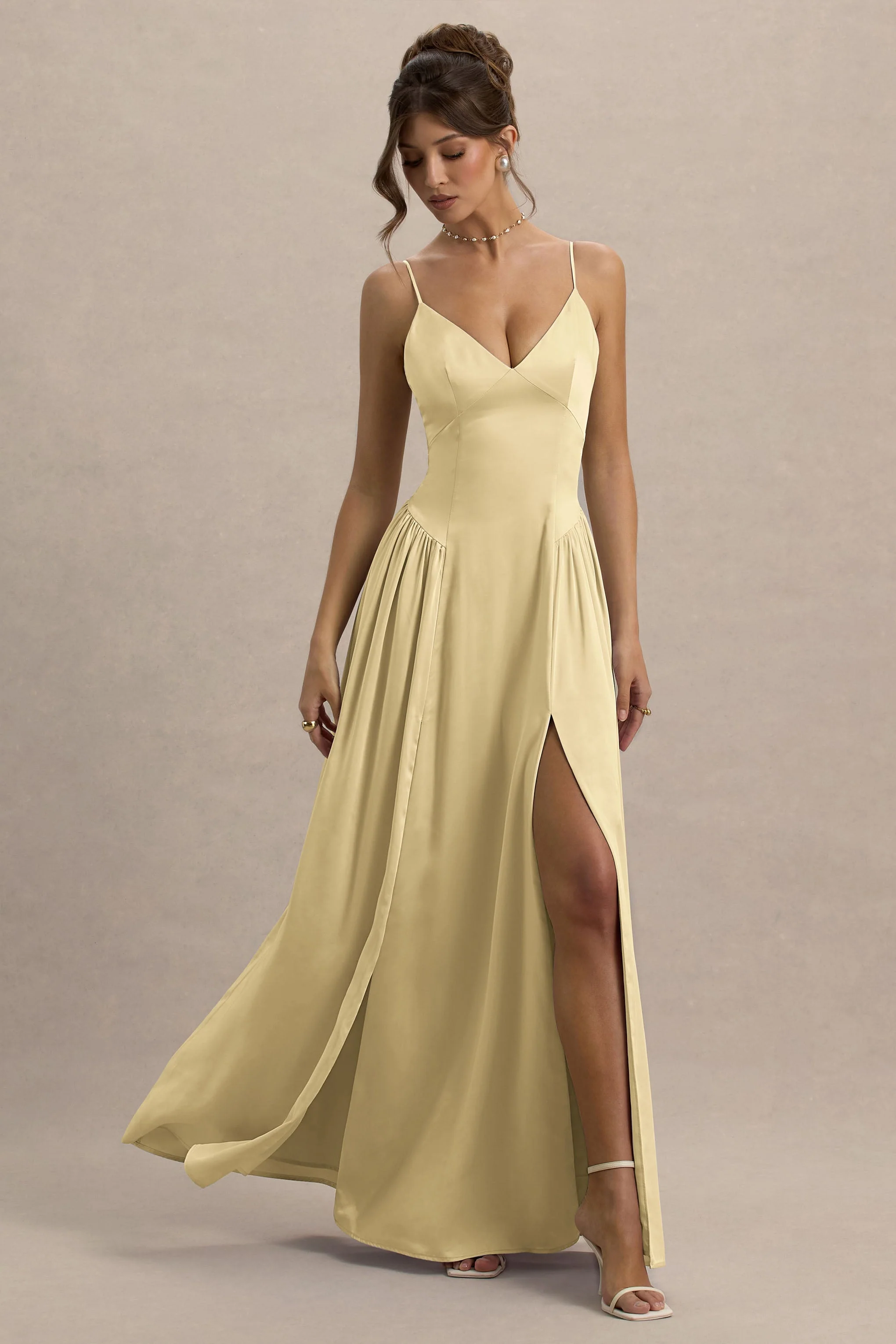 Jonas | Lemon Plunge-Neck Maxi Dress With Cami Straps - Image 3