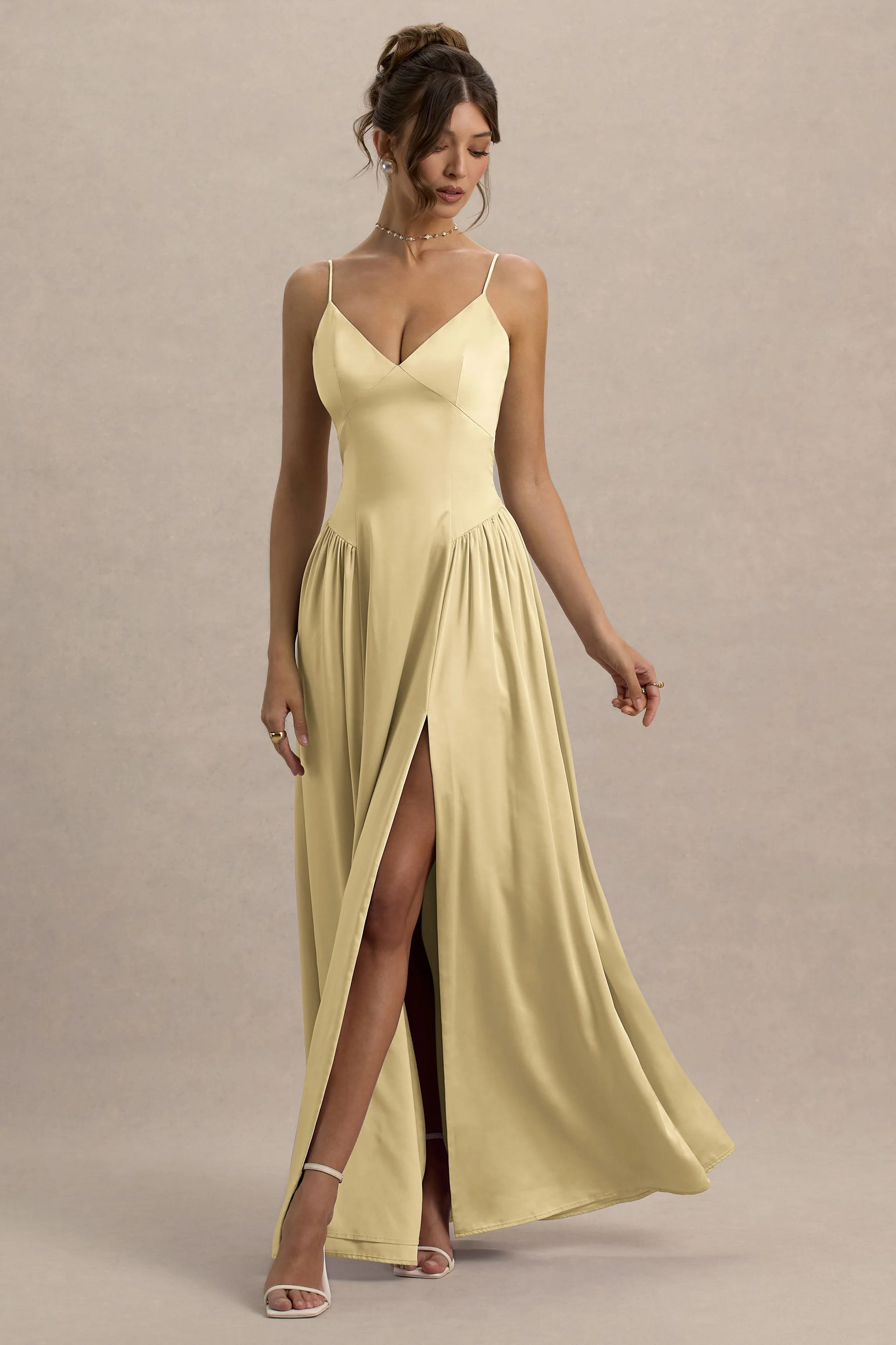 Jonas | Lemon Plunge-Neck Maxi Dress With Cami Straps - Image 4