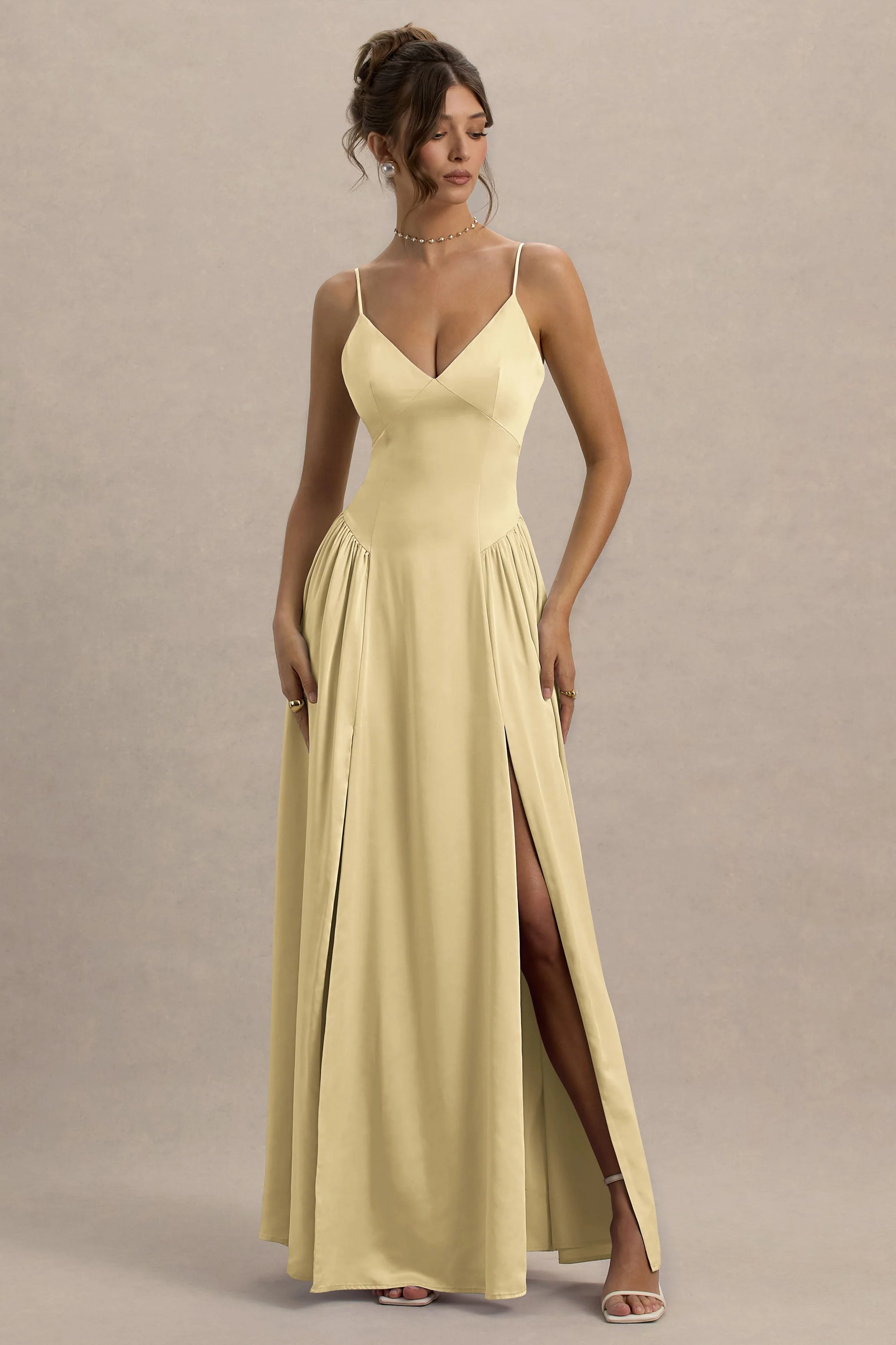 Jonas | Lemon Plunge-Neck Maxi Dress With Cami Straps - Image 6