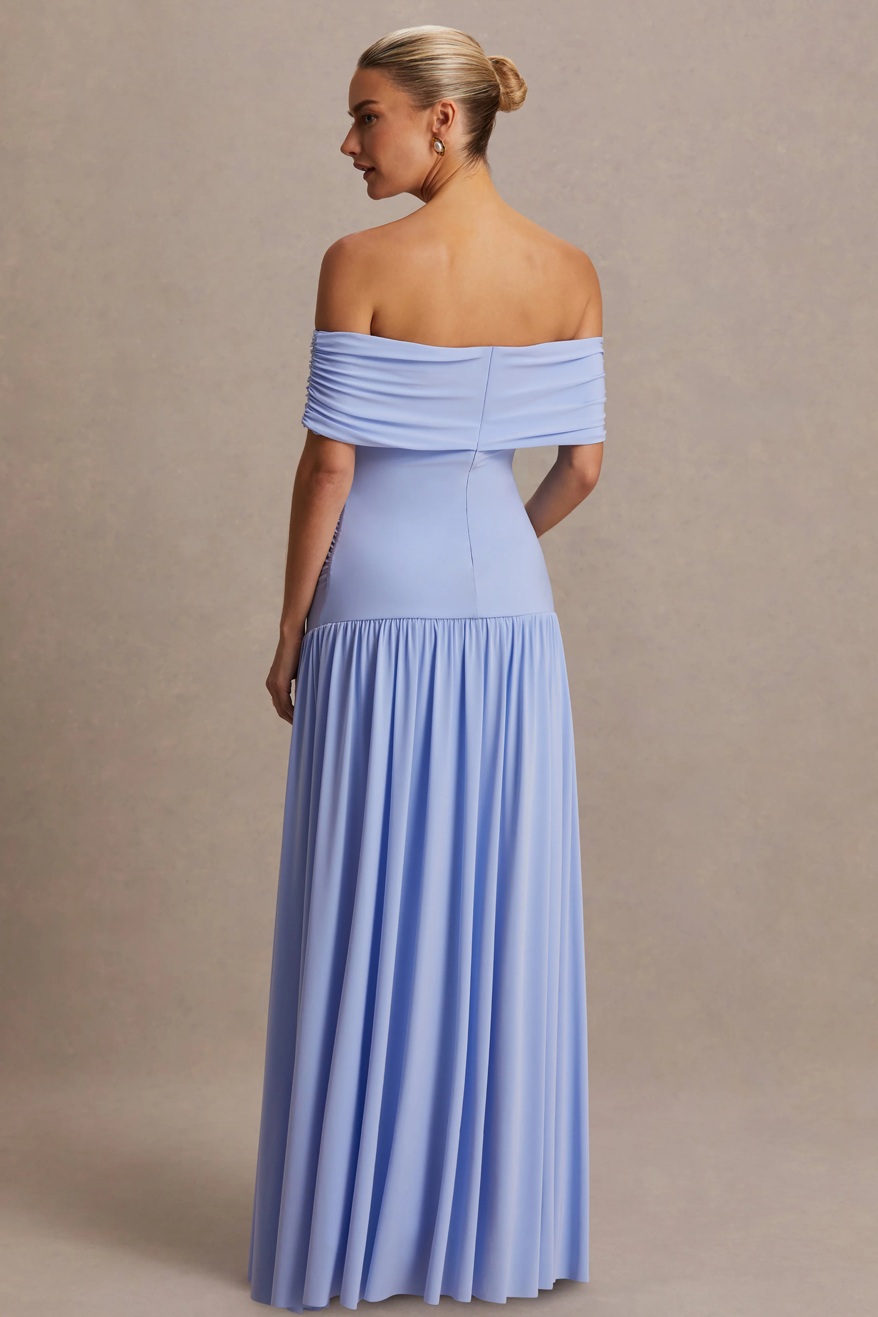 Juliette | Powder Blue Bardot-Neck Maternity Maxi Dress With Drop-Waist - Image 2