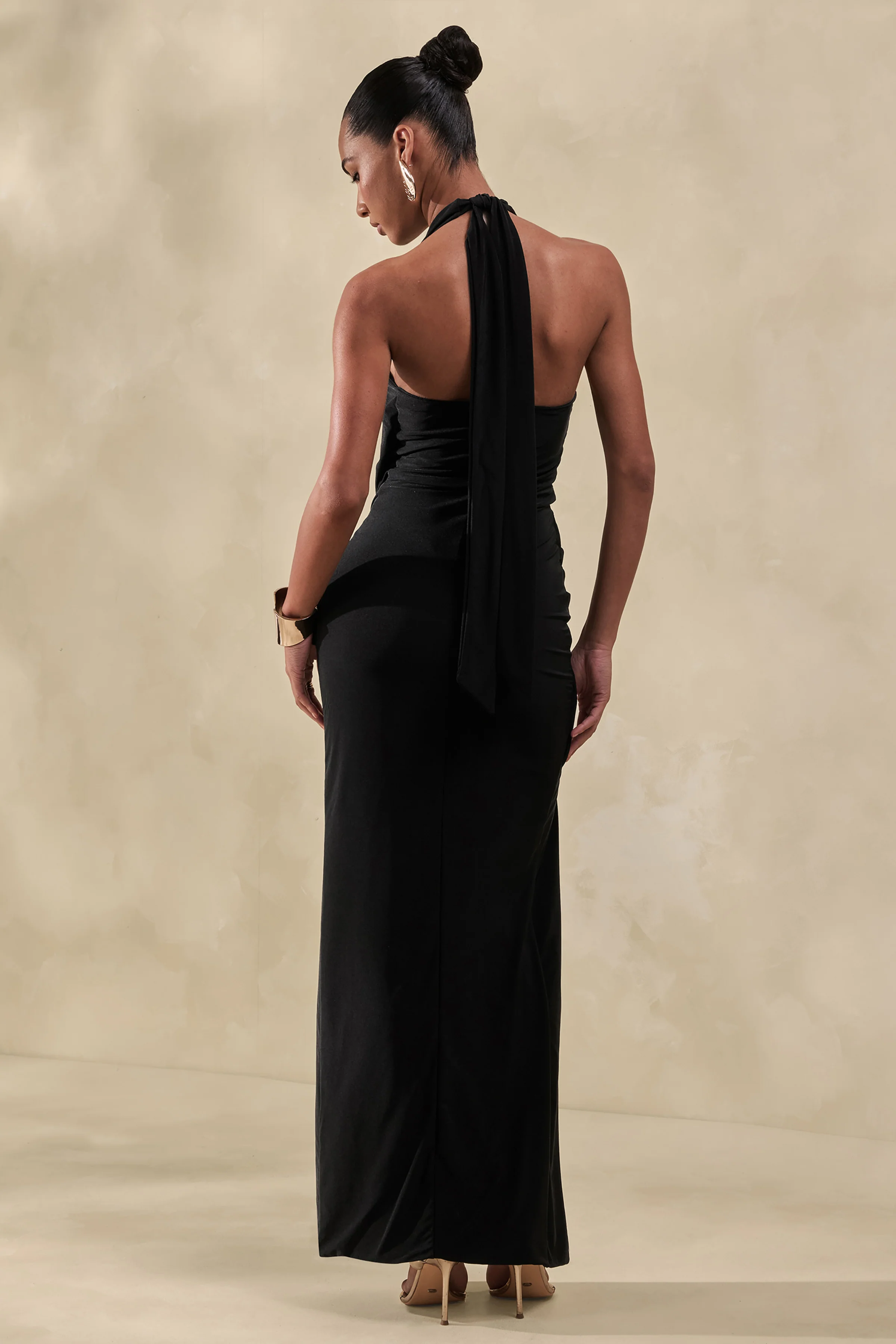 Junia | Black Plunge-Neck Wrap Maxi Dress - Image 2
