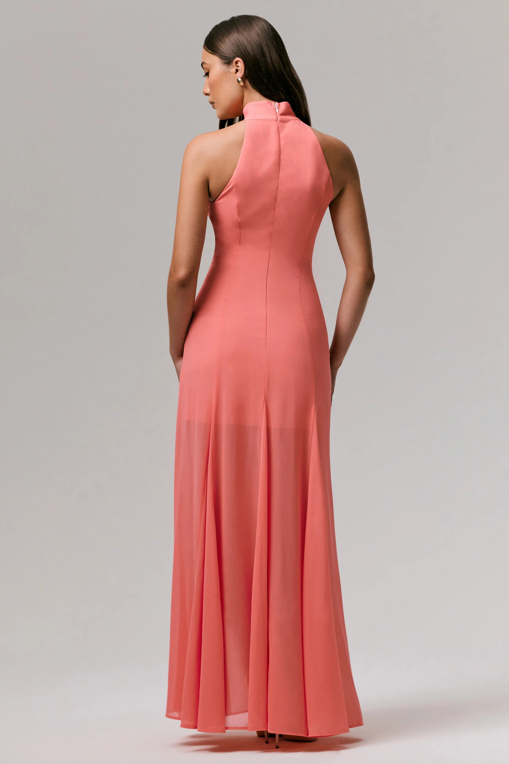 Just Like Magic | Coral High-Neck Maxi Dress With Lace Detailing - Image 2