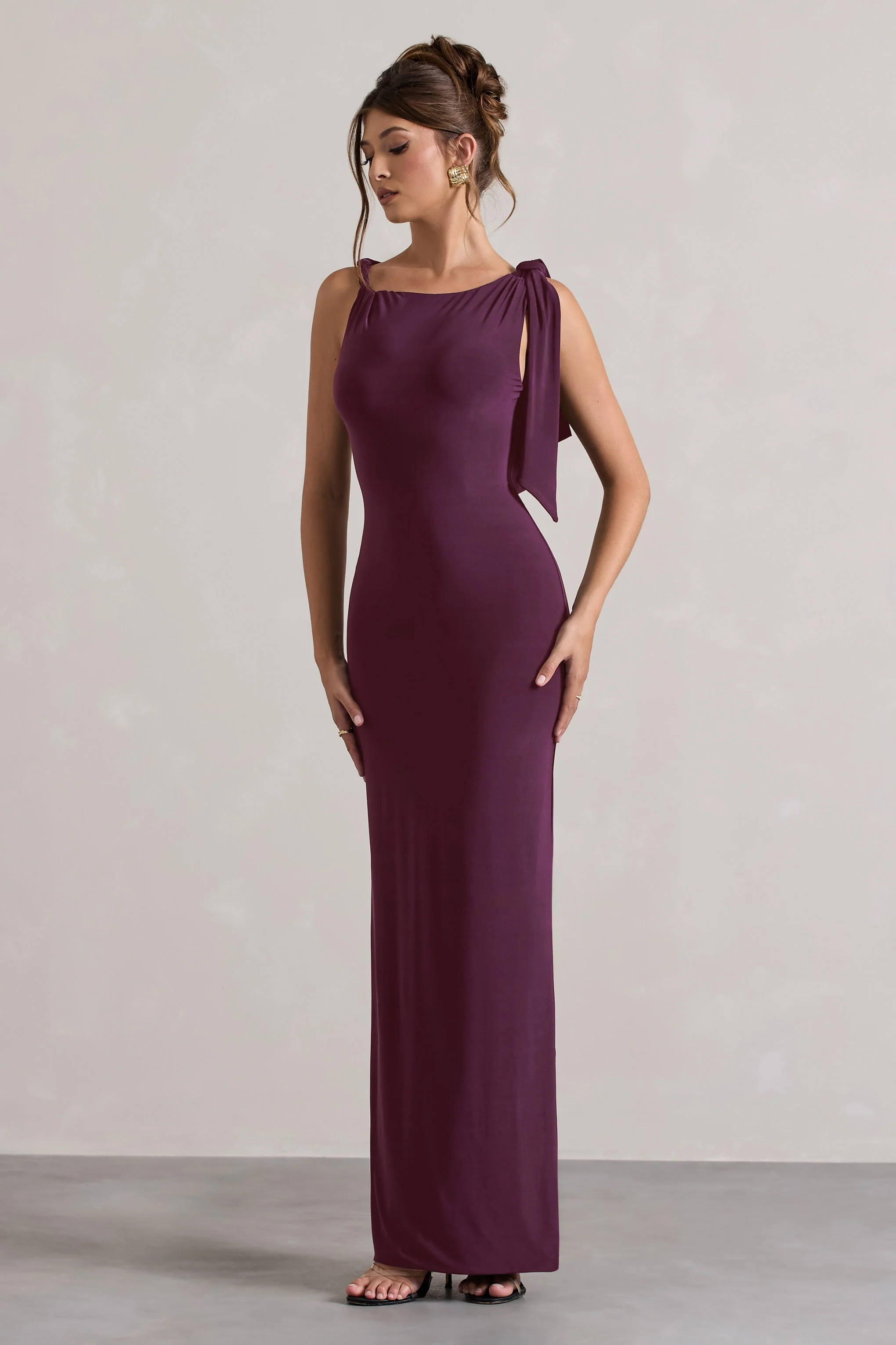 Kacey | Plum Twisted Knot Maxi Dress - Image 4