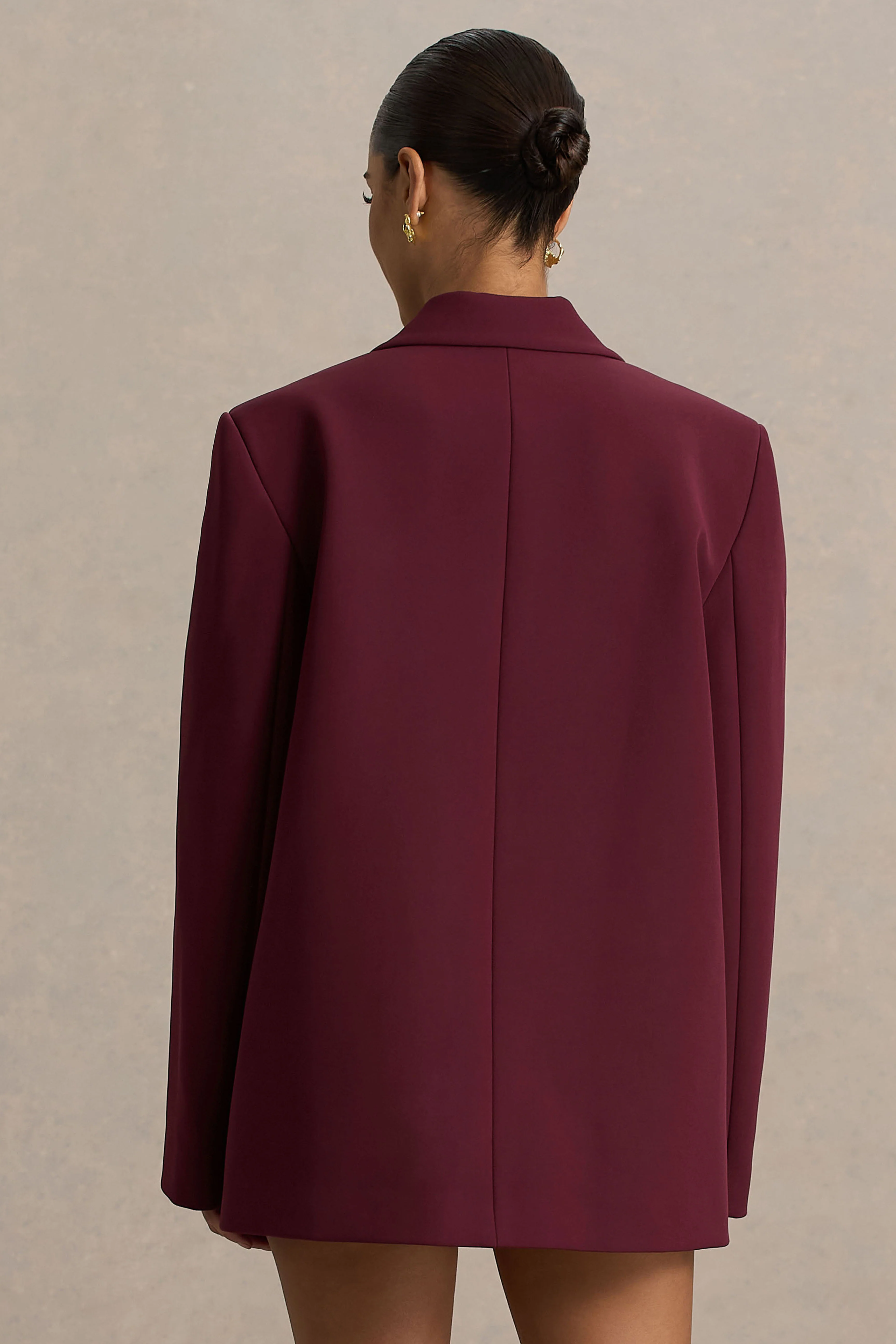 Katherine | Burgundy Plunge-Neck Oversized Blazer - Image 3
