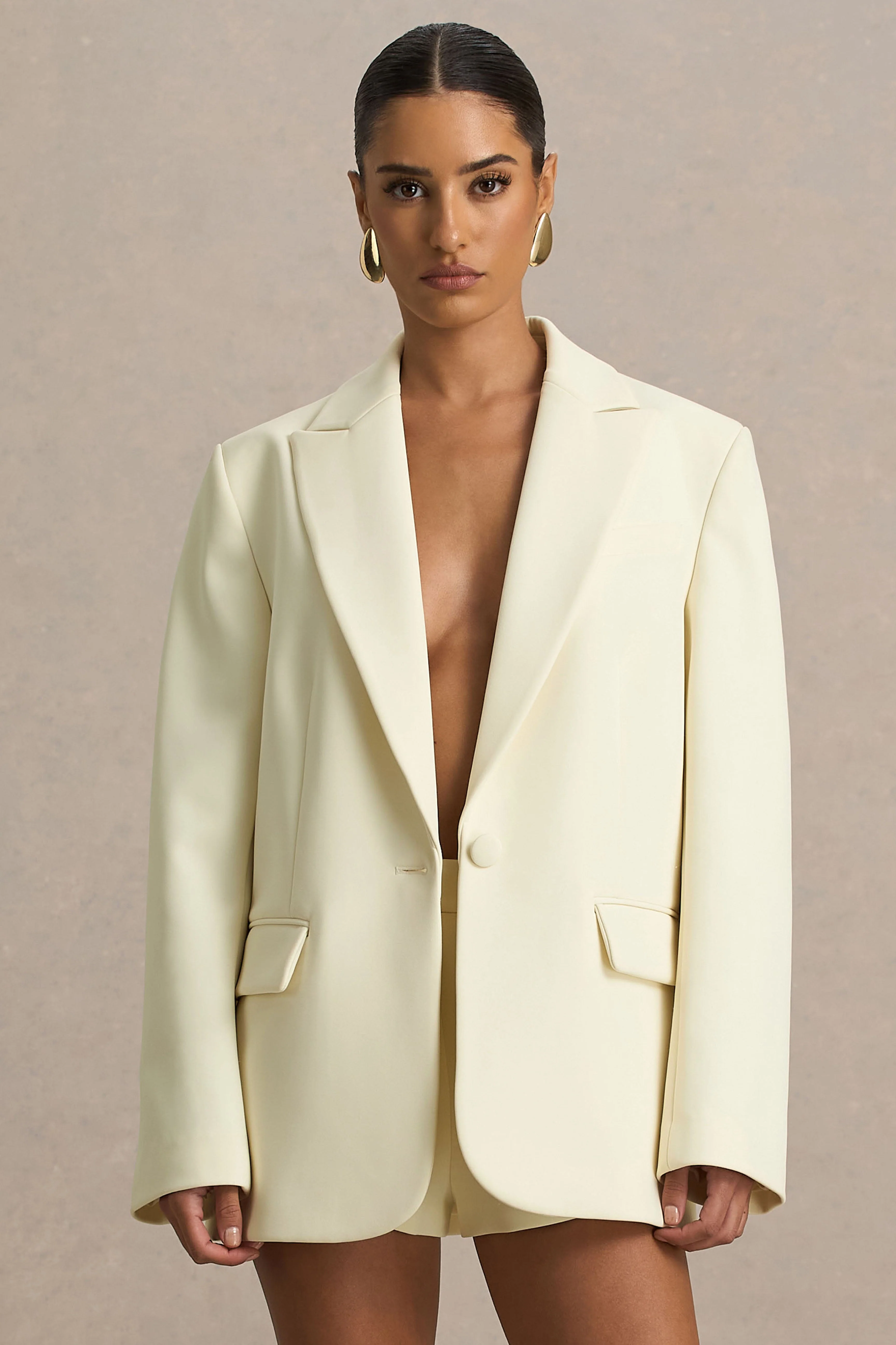 Katherine | Cream Oversized Plunge-Neck Blazer - Image 4