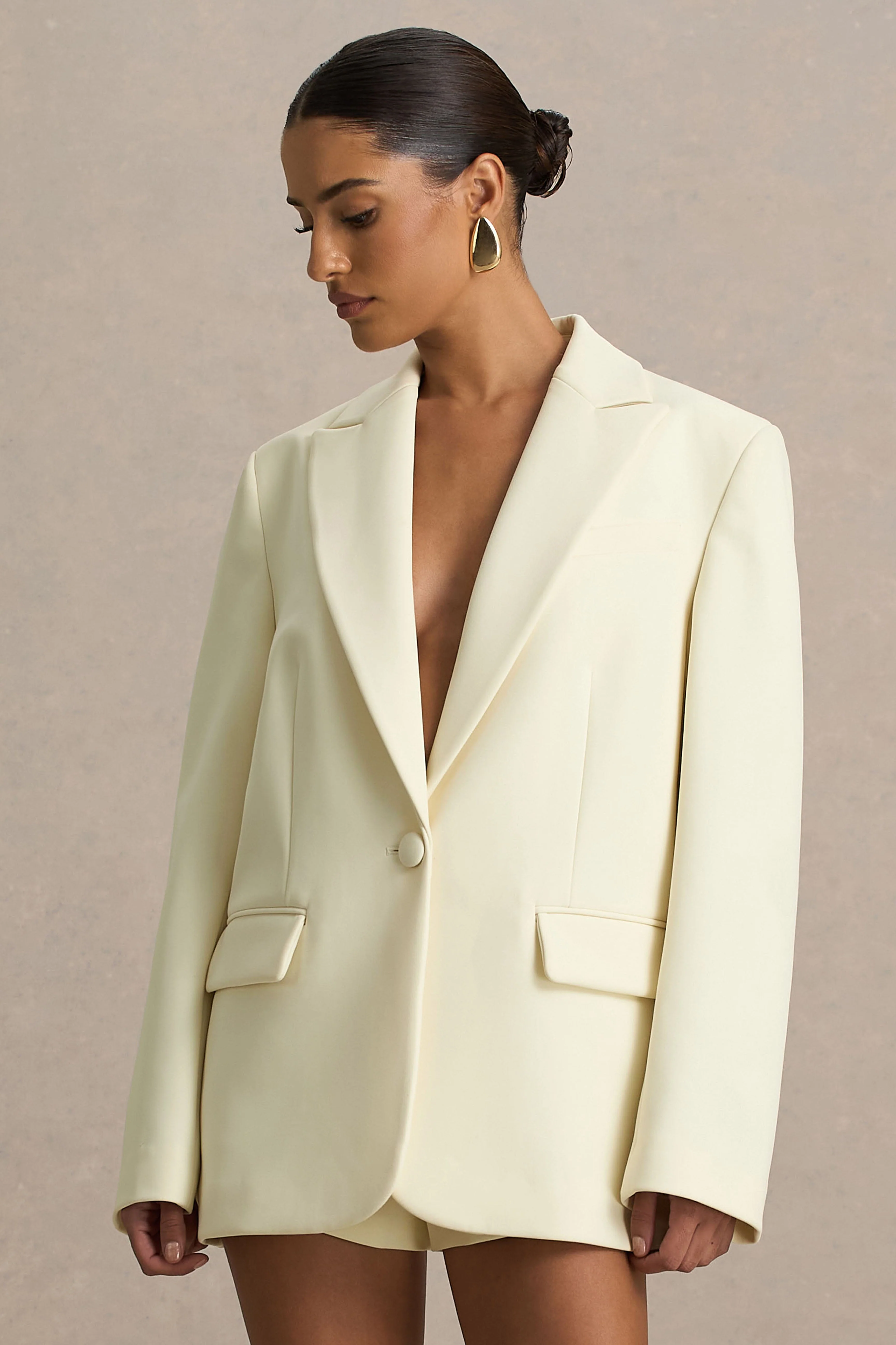 Katherine | Cream Oversized Plunge-Neck Blazer - Image 5