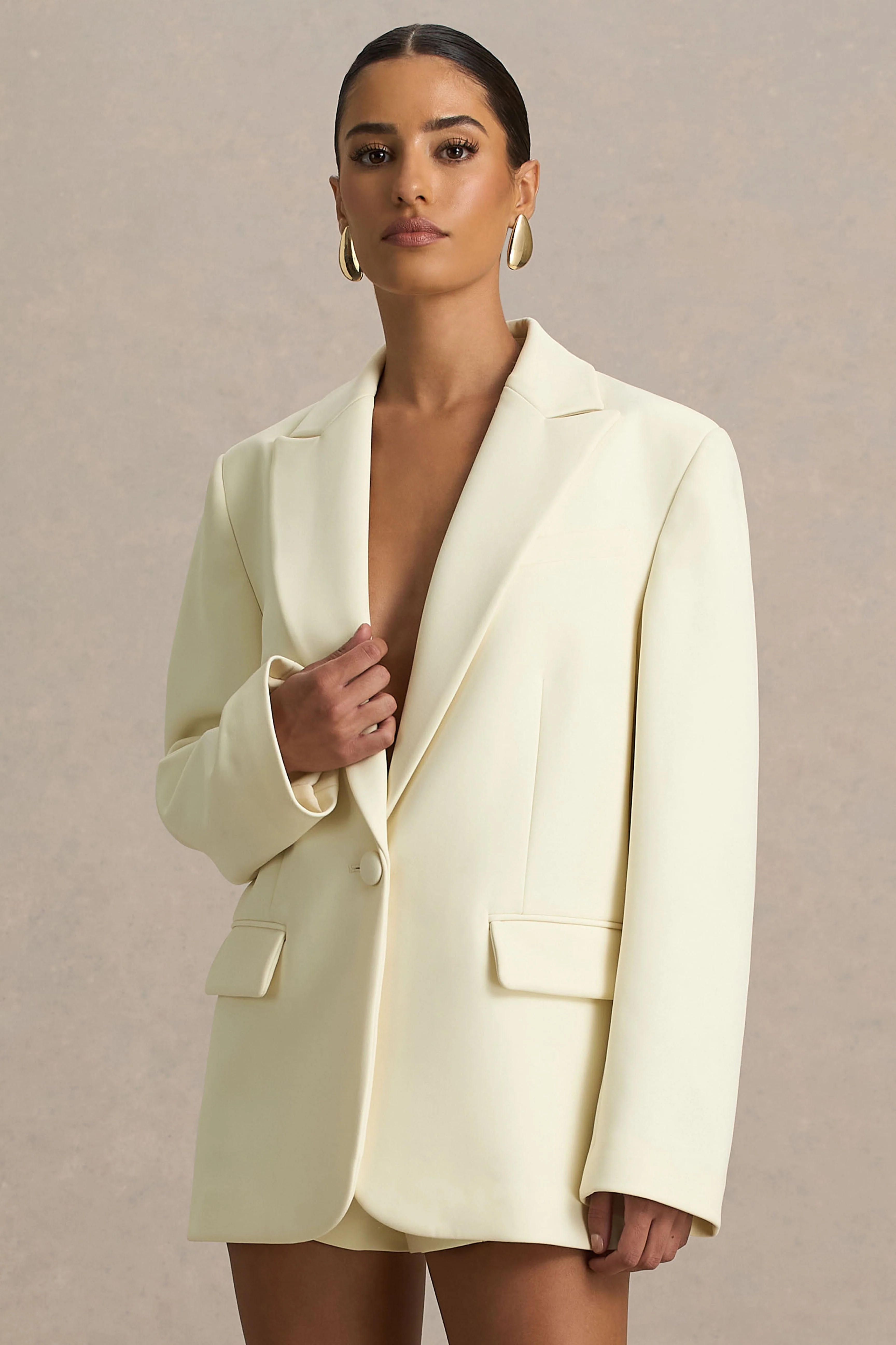 Katherine | Cream Oversized Plunge-Neck Blazer - Image 6