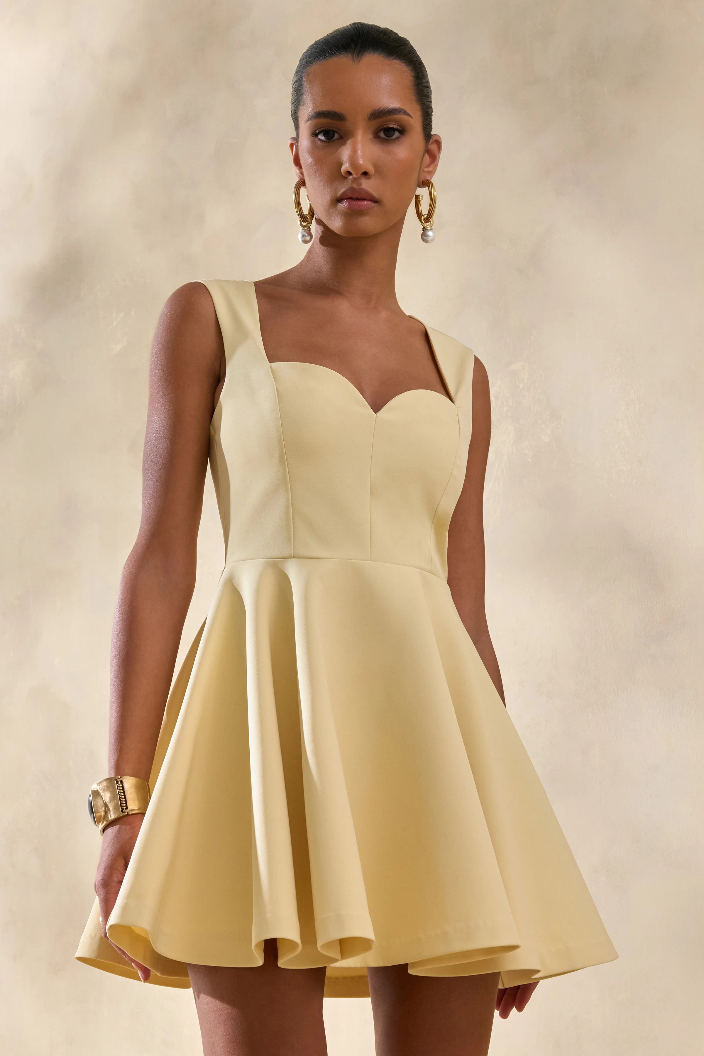 Katya | Lemon Sweetheart-Neck Skater Mini Dress - Image 4