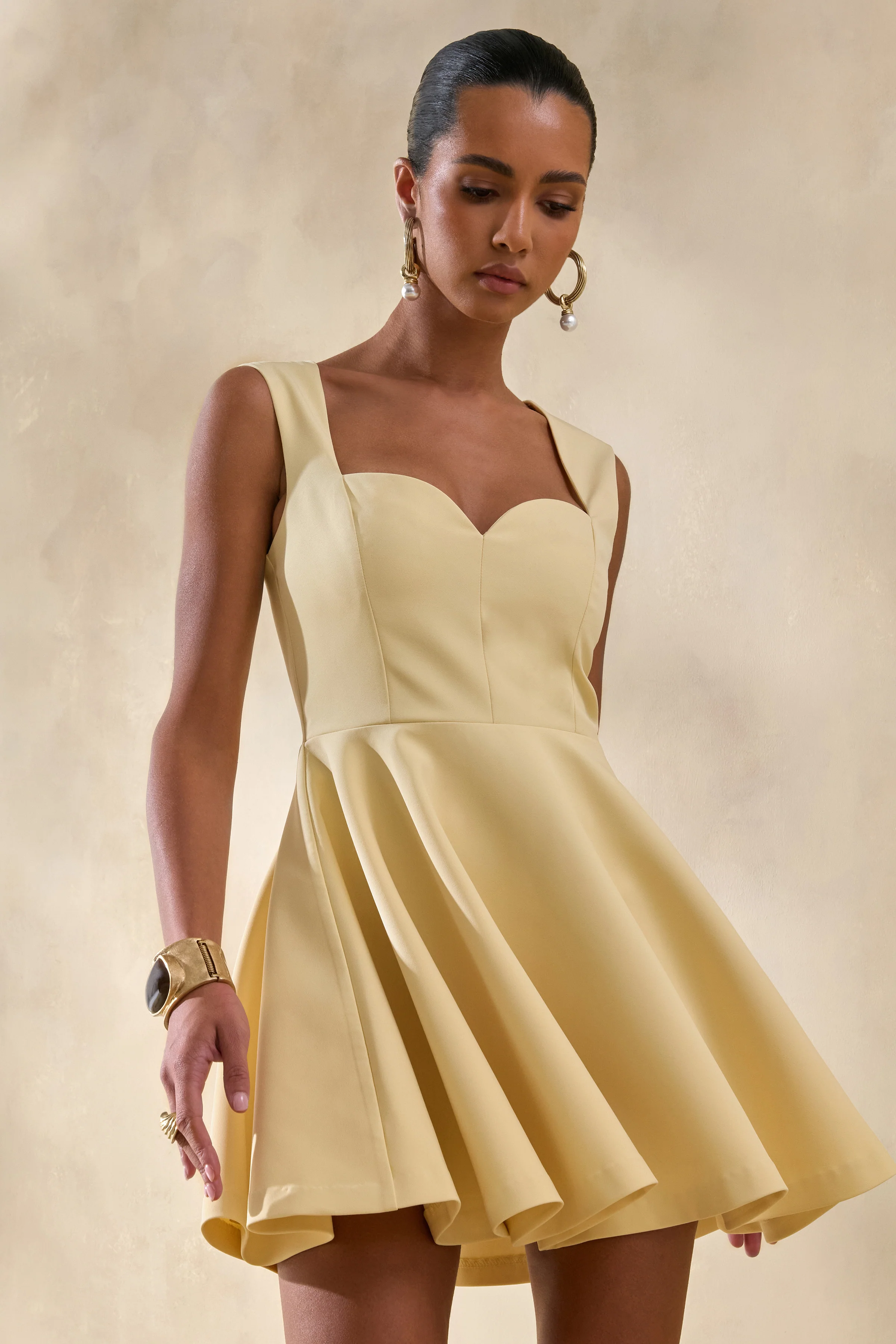 Katya | Lemon Sweetheart-Neck Skater Mini Dress - Image 7