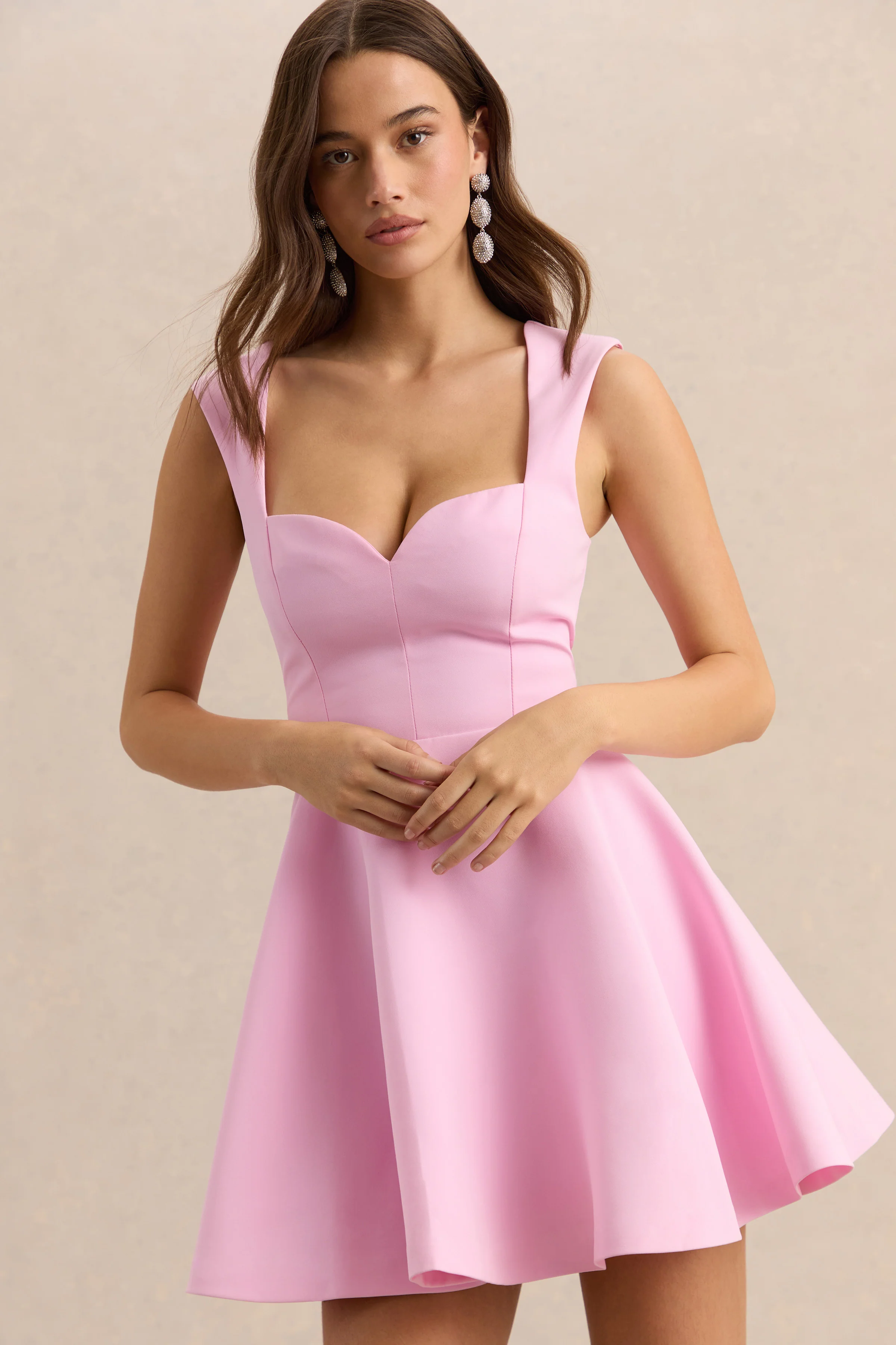 Katya | Light Pink Sweetheart-Neck Skater Mini Dress - Image 5