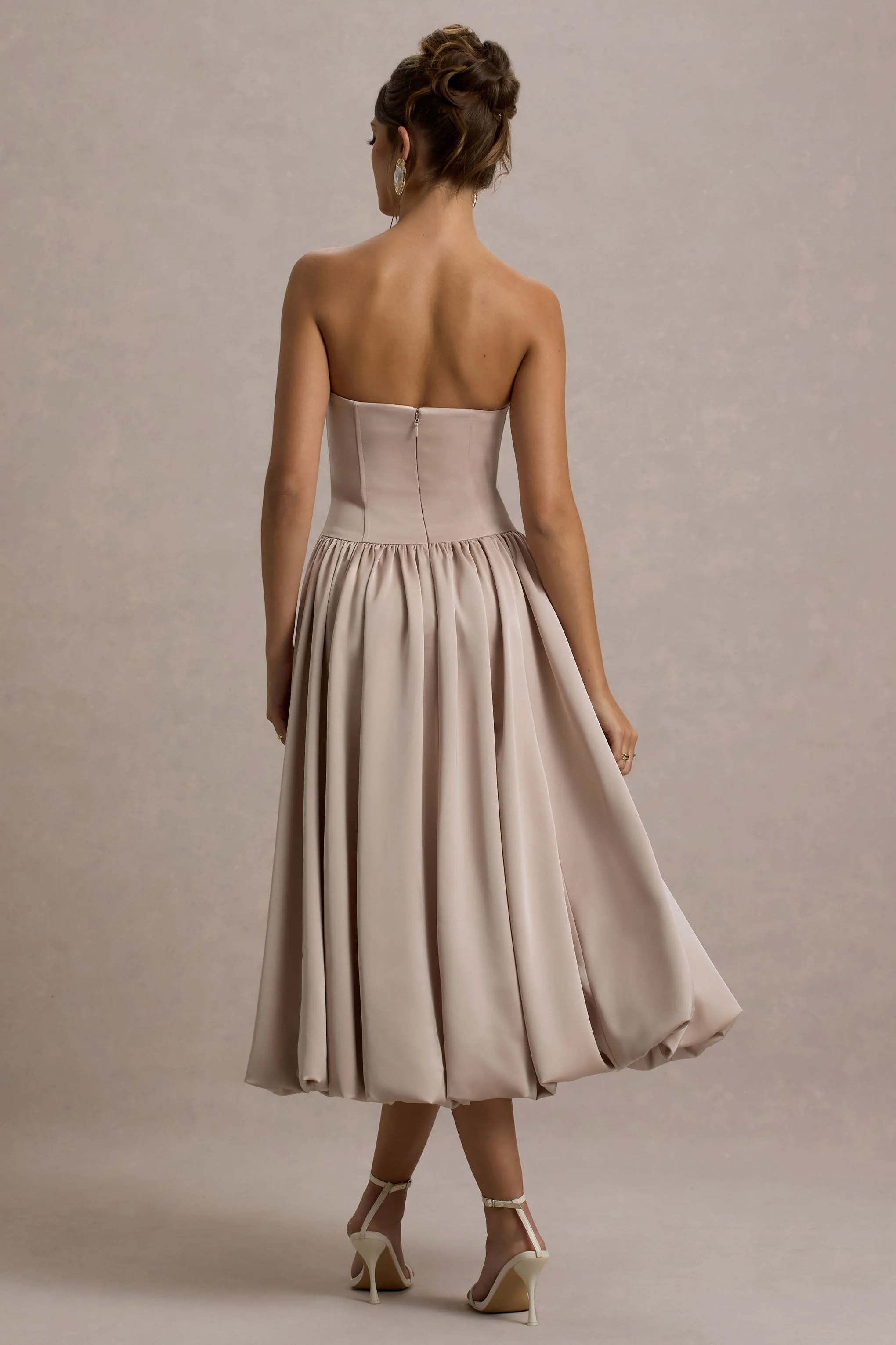 Keyton | Champagne Satin Bandeau Midi Dress - Image 2
