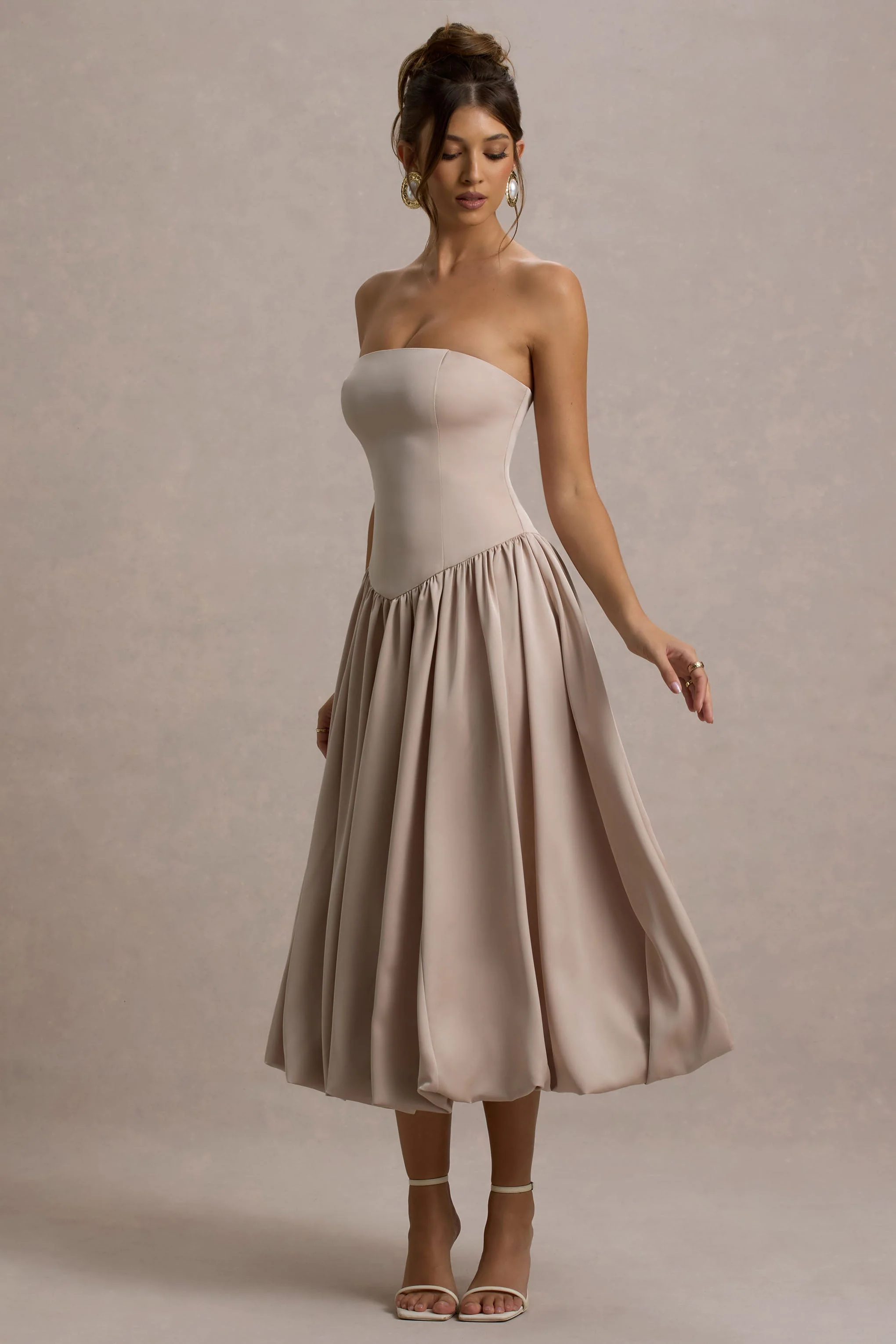 Keyton | Champagne Satin Bandeau Midi Dress - Image 5