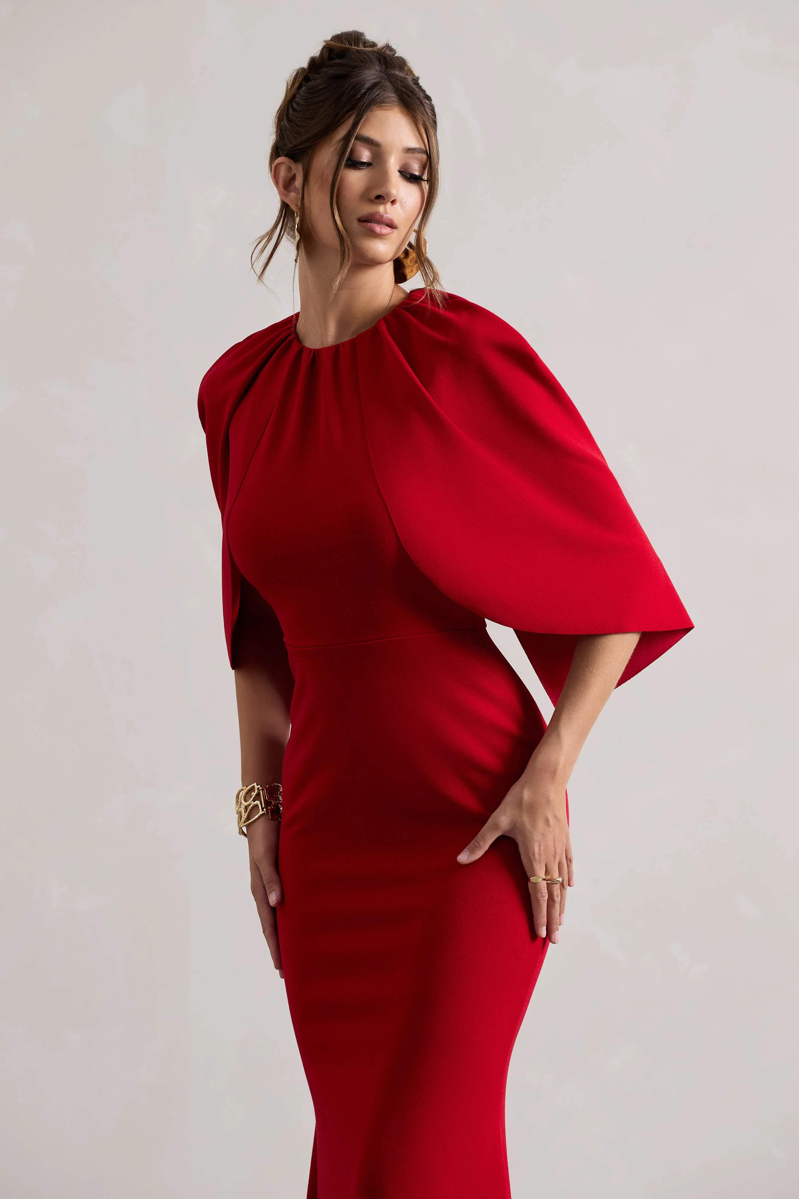 Kianne | Red Draped Short-Sleeve Maxi Dress - Image 3