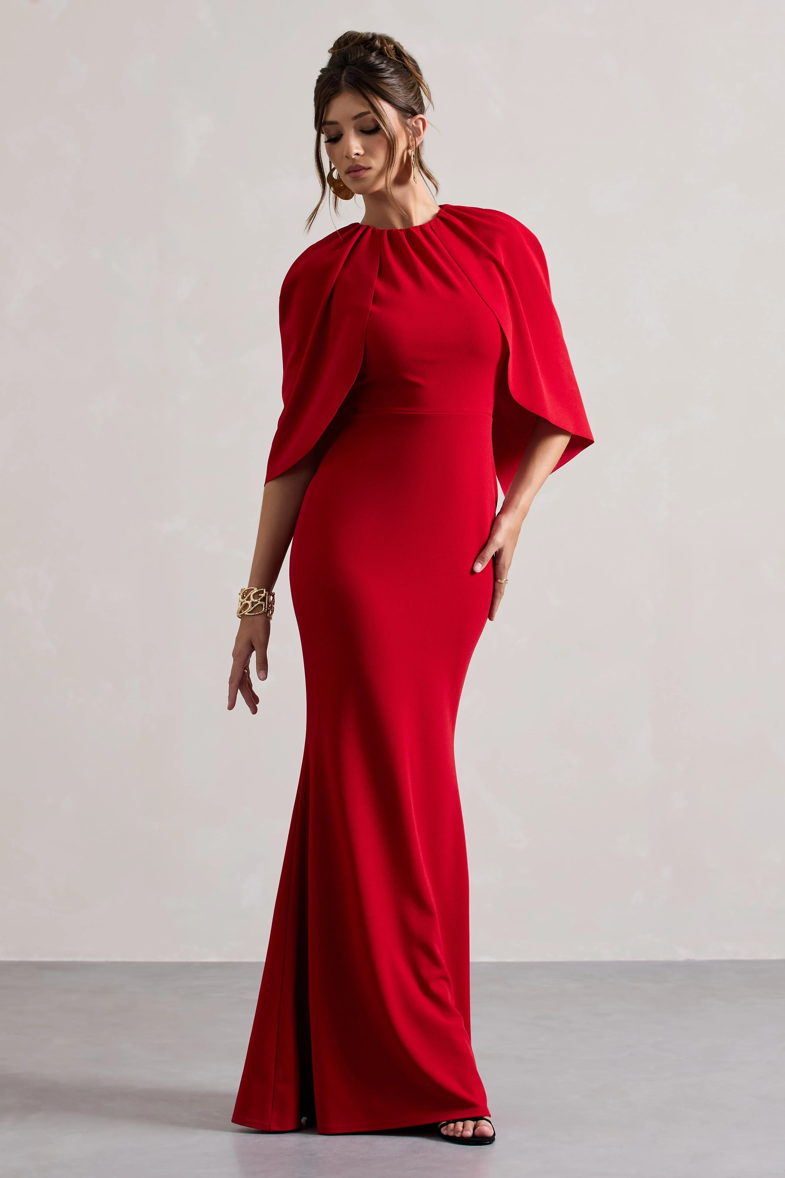 Kianne | Red Draped Short-Sleeve Maxi Dress - Image 5