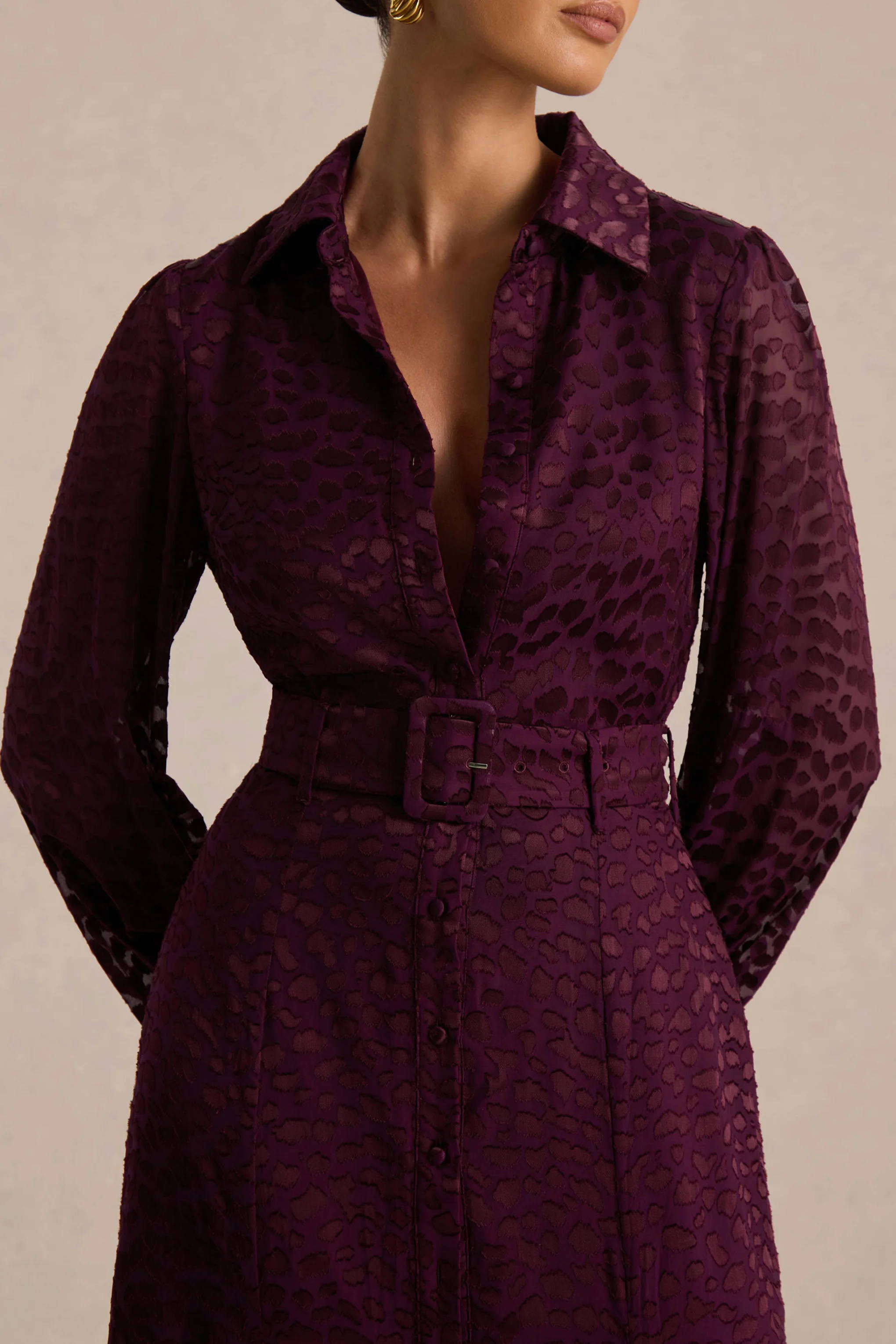Kirsty | Purple Long Sleeve Shirt Dress With Full Skirt - Image 5