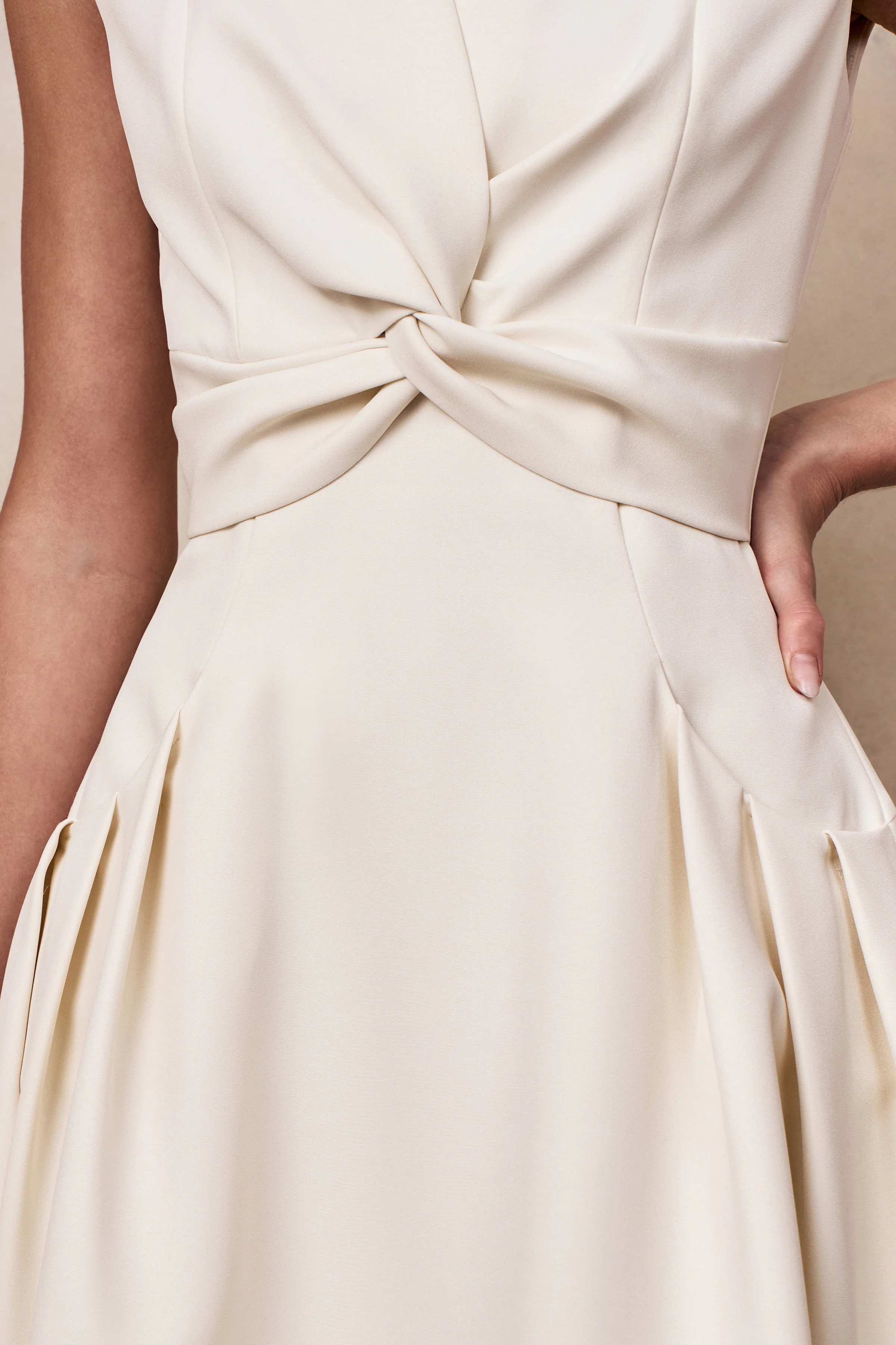 Kylen | Cream V-Neck Midi Dress - Image 7